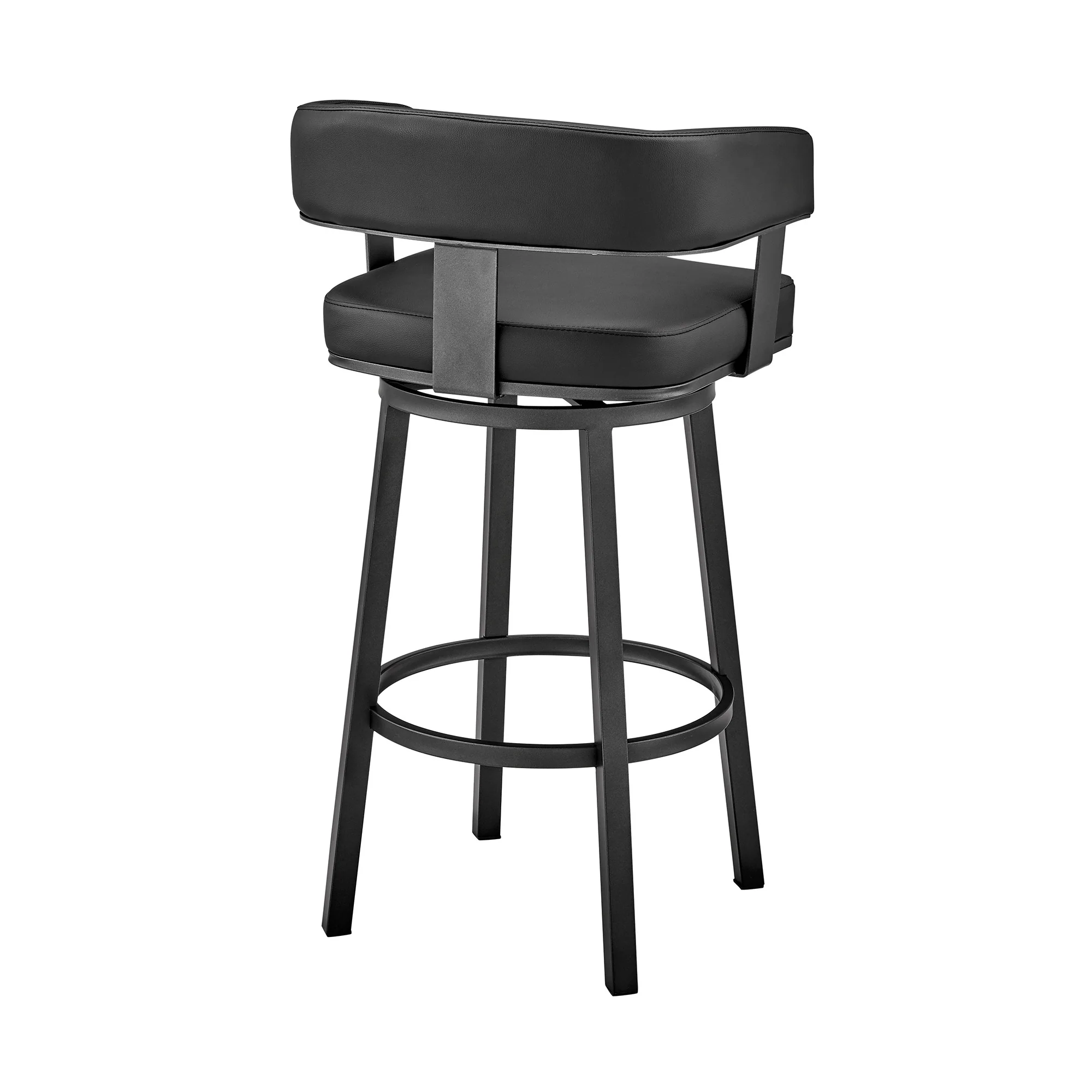 Black Faux Leather And Iron Swivel Low Back Counter Height Bar Chair By Homeroots - Image 3