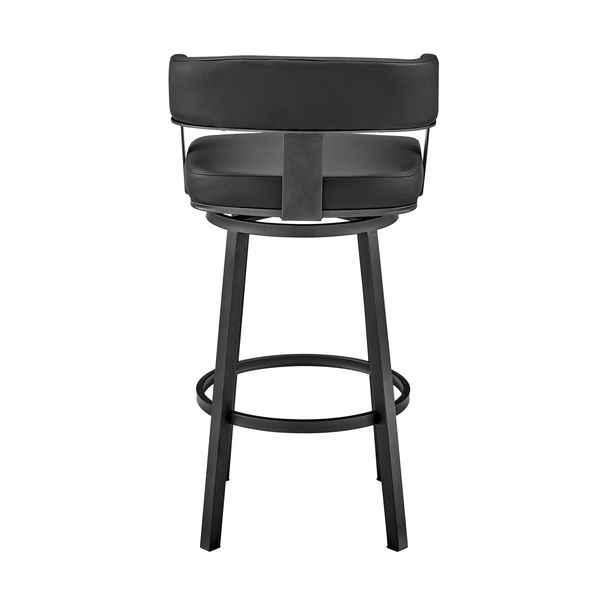 Black Faux Leather And Iron Swivel Low Back Counter Height Bar Chair By Homeroots - Image 4