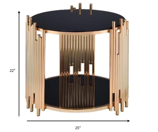 Black Glass And Gold End Table By Homeroots - Image 2