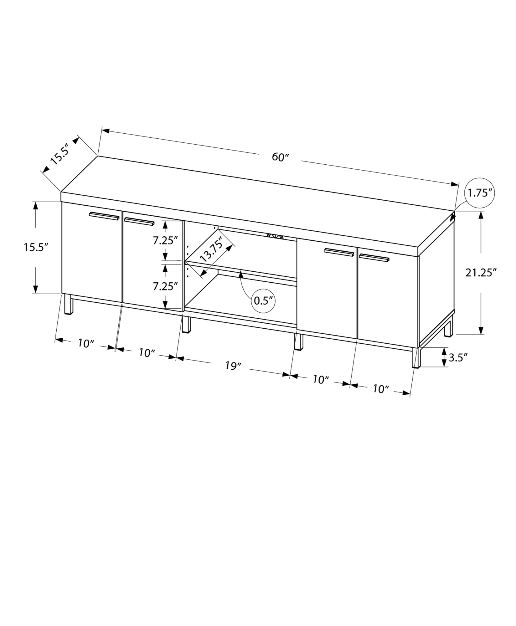 Black Grey Silver Particle Board Hollow Core Metal TV Stand By Homeroots - Image 3