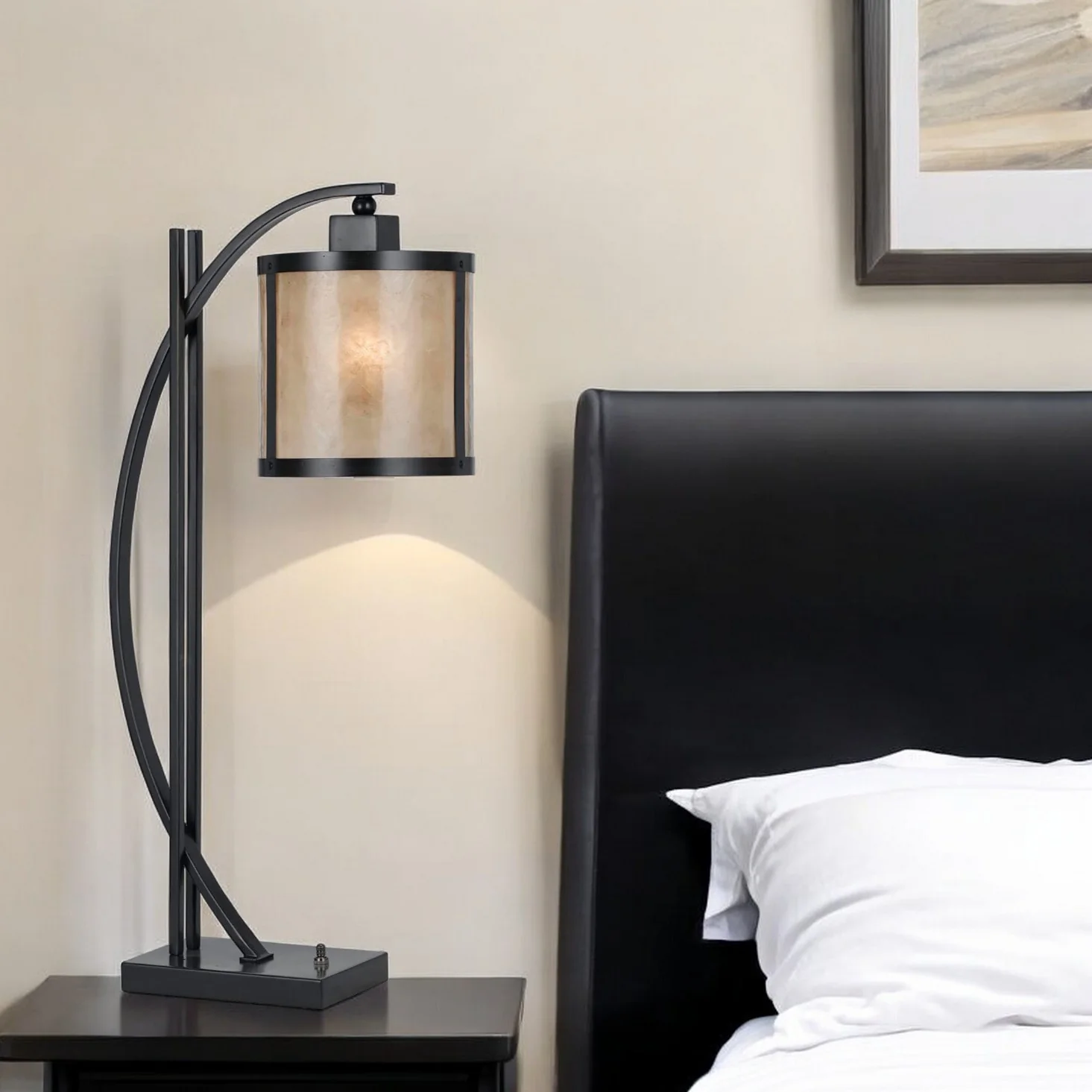 Black Metal Lantern Table Lamp With White Drum Shade By Homeroots