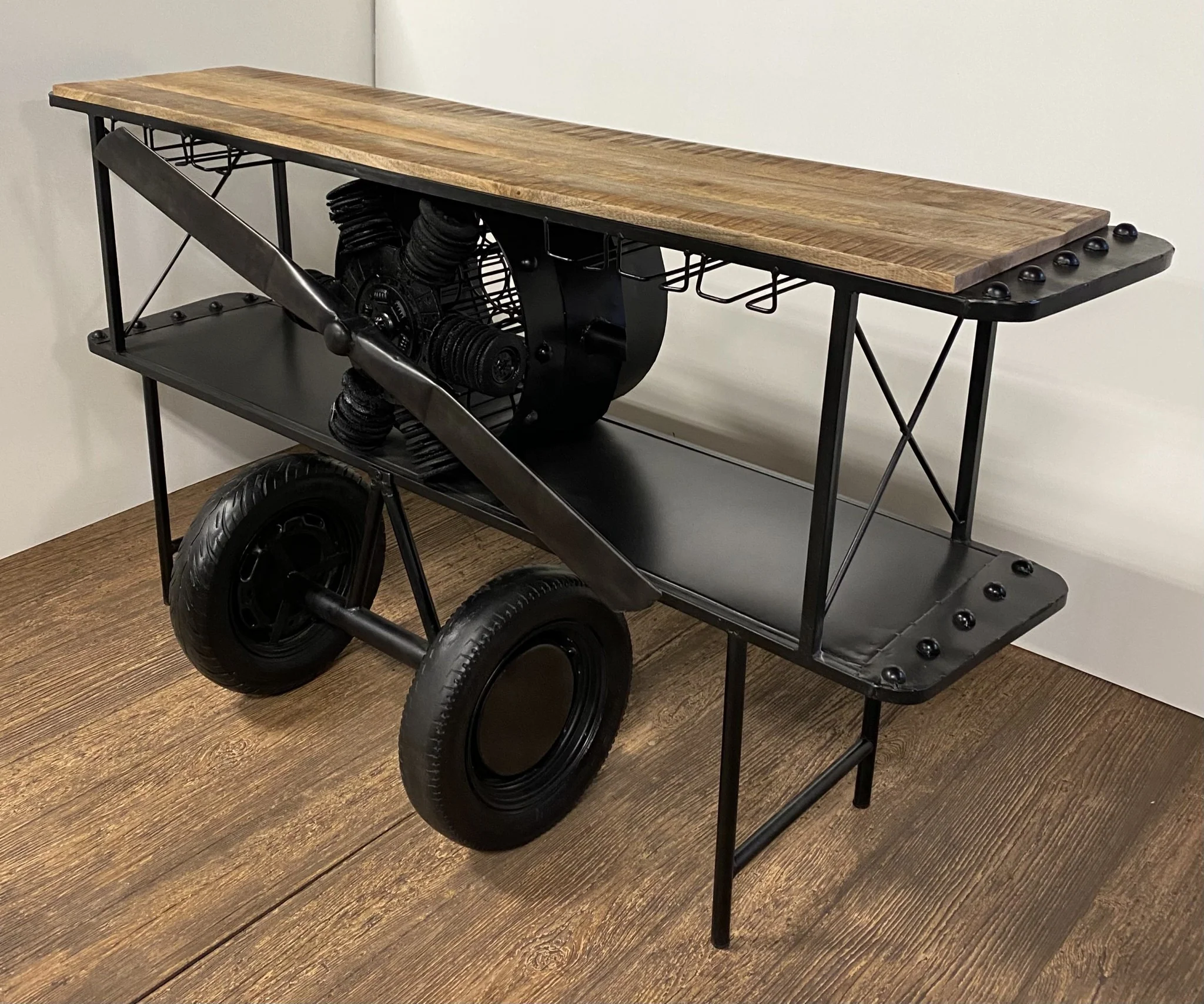 Black Metal Mango Wood Aeroplane Bar Counter By Homeroots