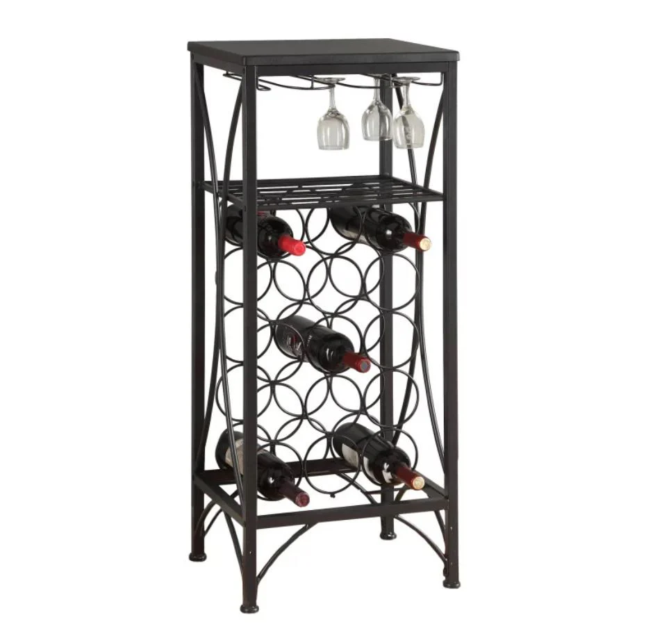 Black Metal Wine Bottle and Glass Rack Home Bar By Homeroots