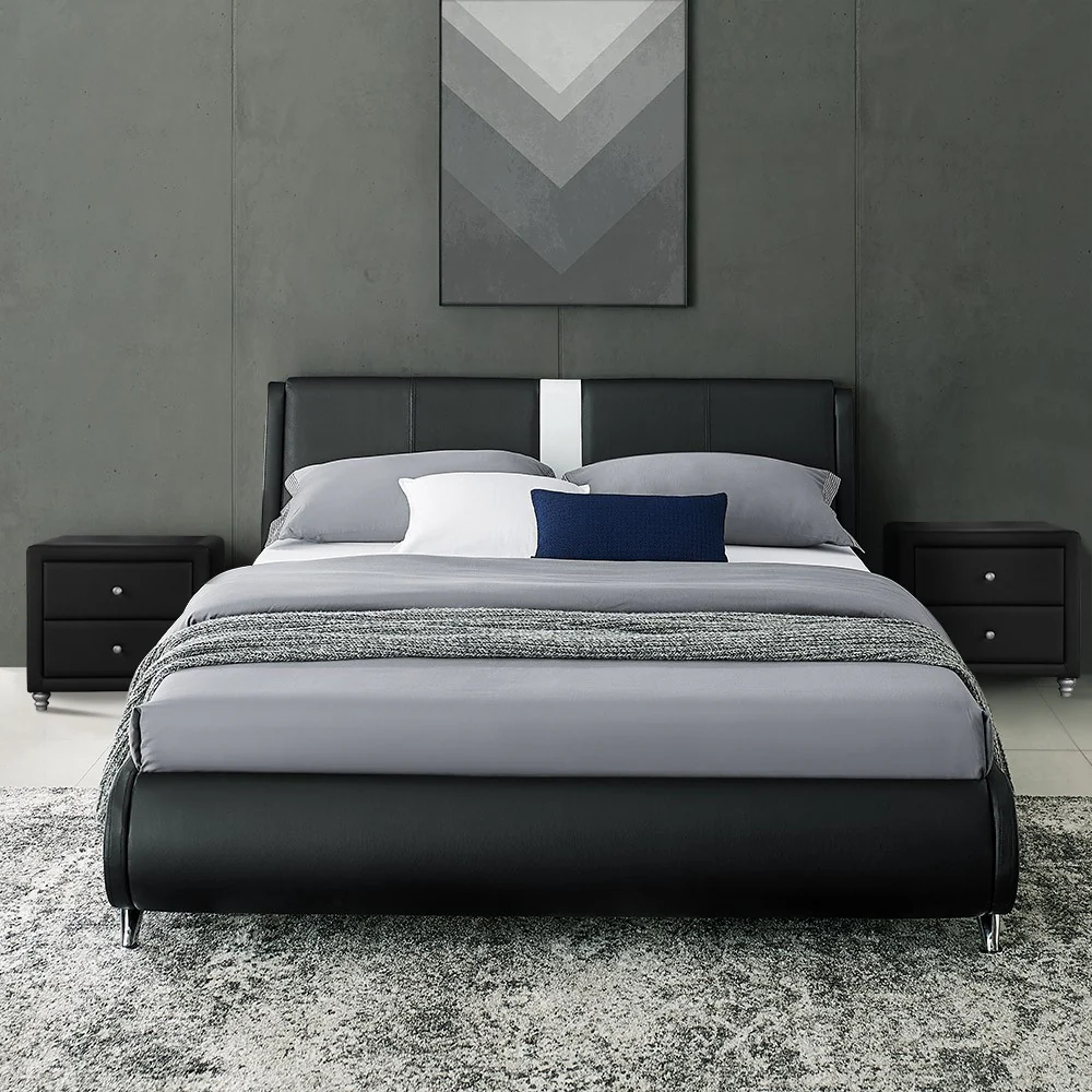 Black Platform King Bed With Two Nightstands By Homeroots - 397020