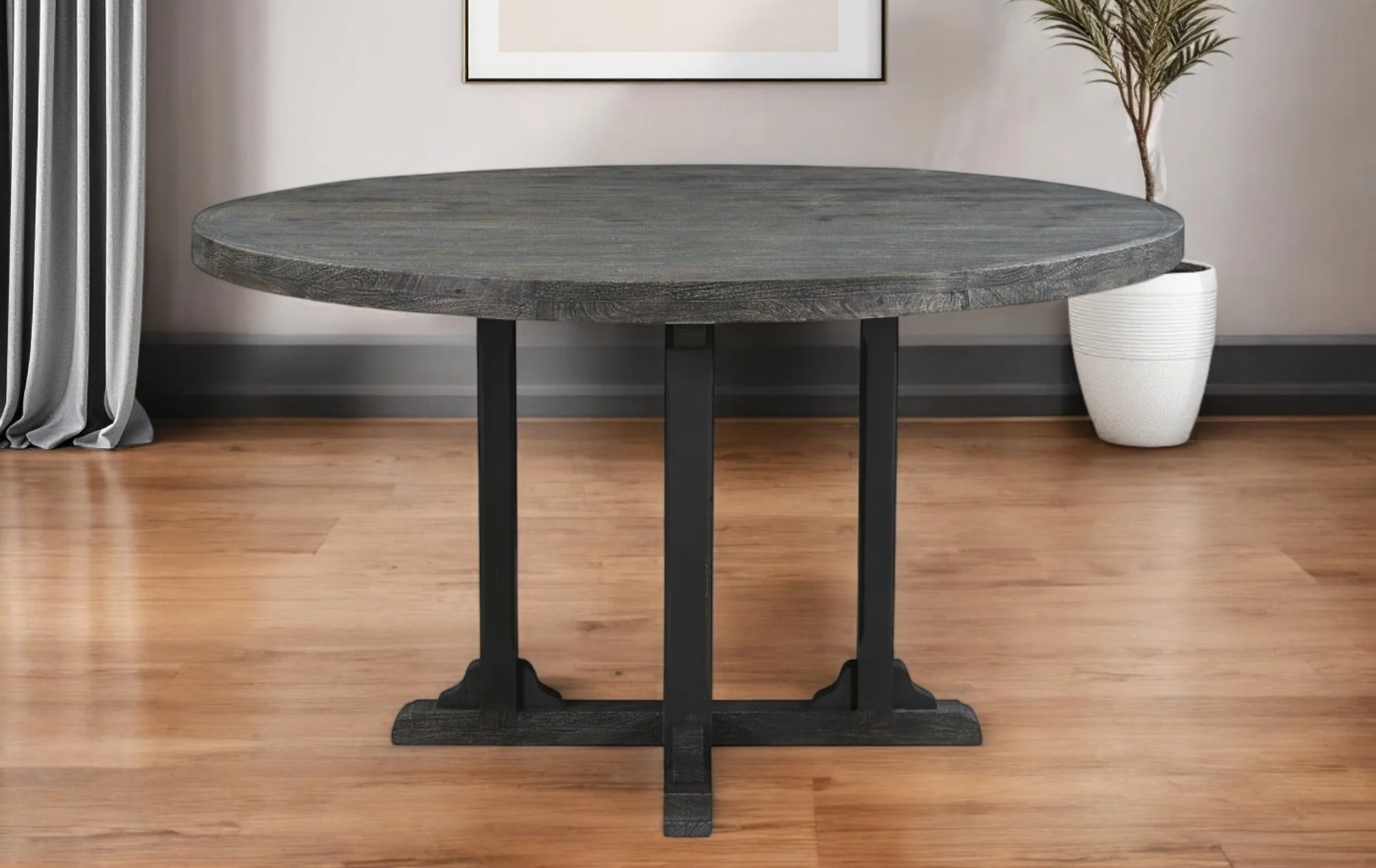 Black Rounded Solid Wood Pedestal Base Dining Table By Homeroots