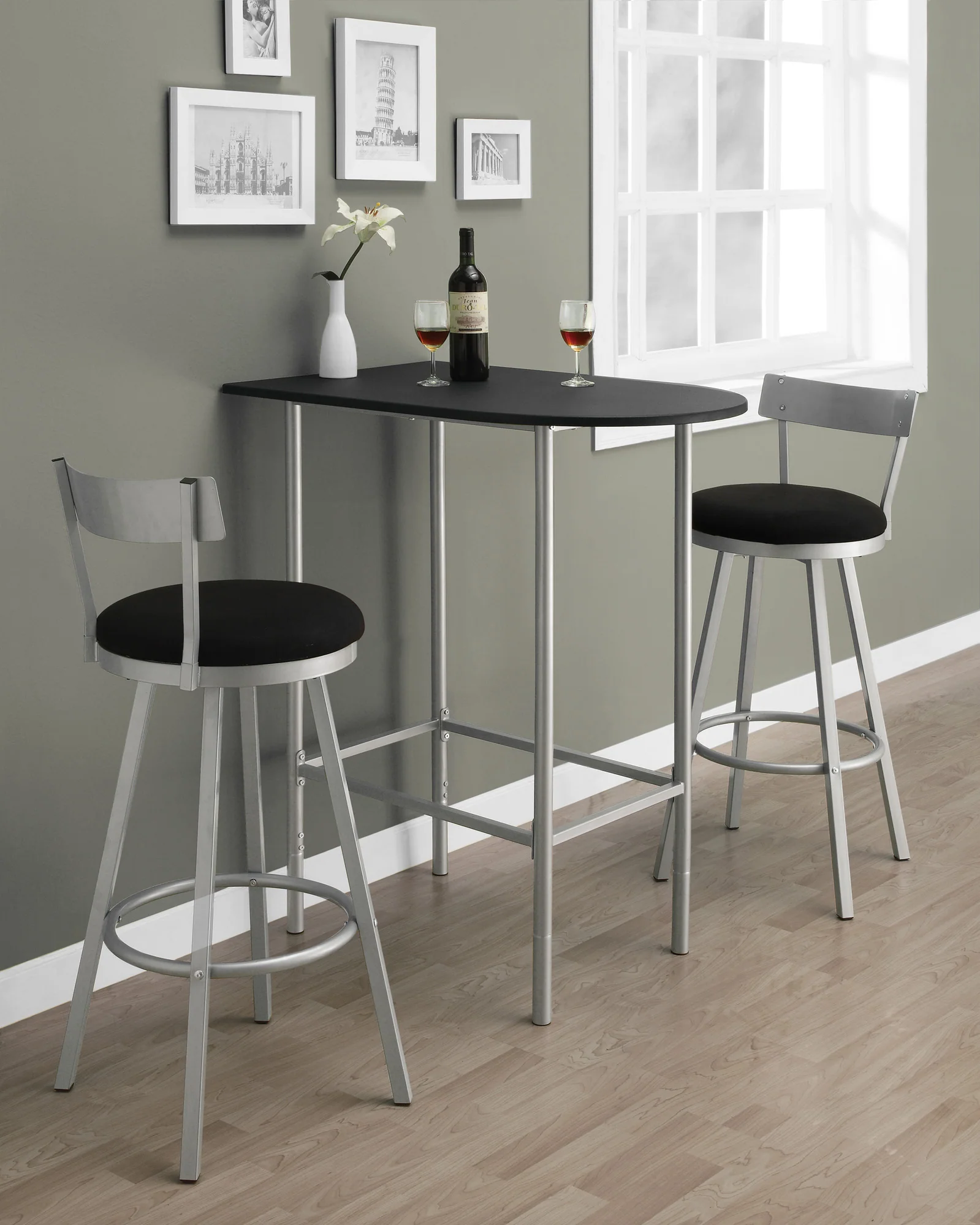 Black Silver Mdf Metal Home Bar By Homeroots