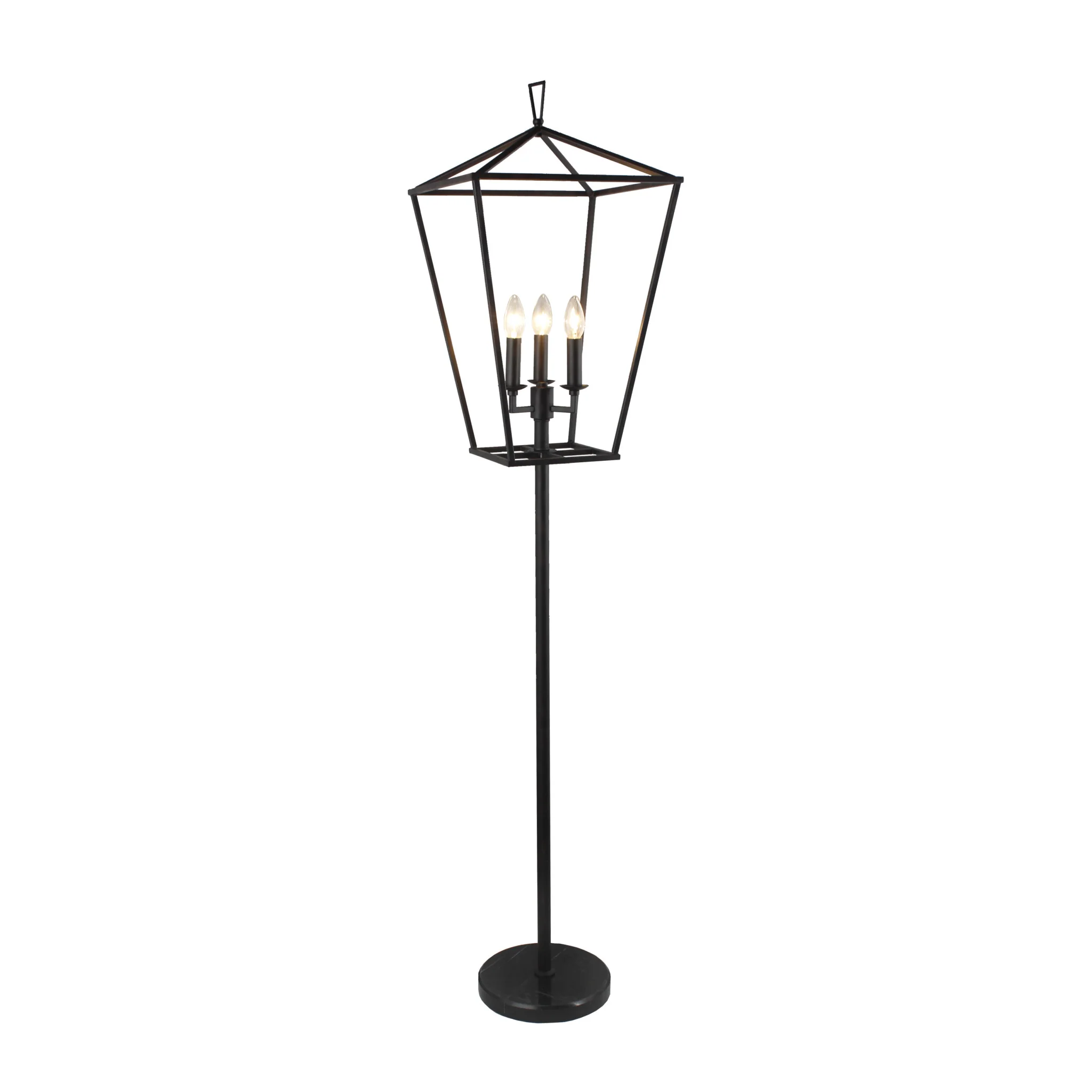 Black Three Light Floor Lamp With Black Geometric Shade By Homeroots