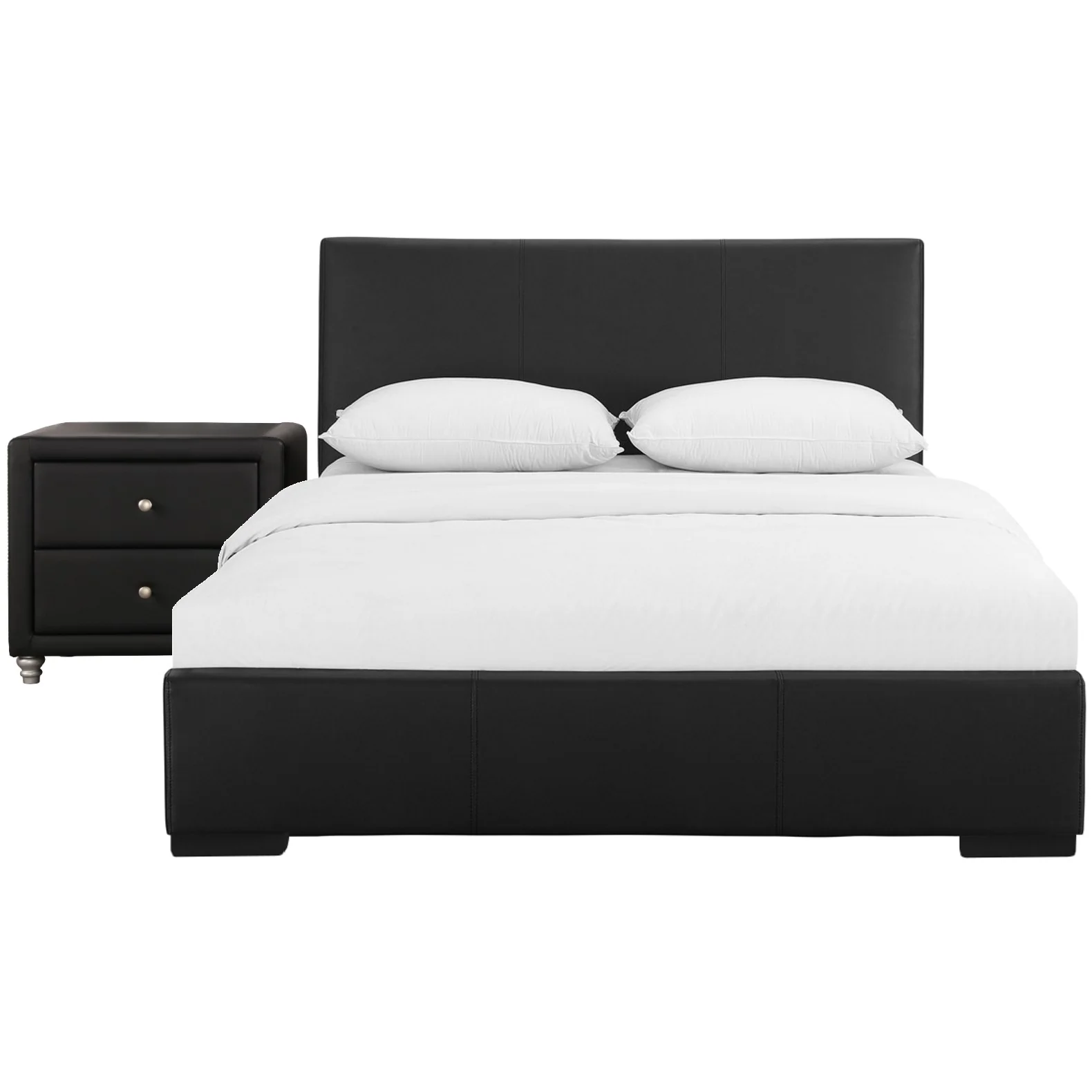 Black Upholstered Full Platform Bed With Nightstand By Homeroots - Image 3