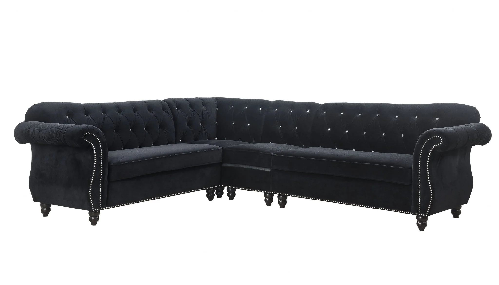Black Velvet Upholstery Wood Leg Sectional Sofa By Homeroots