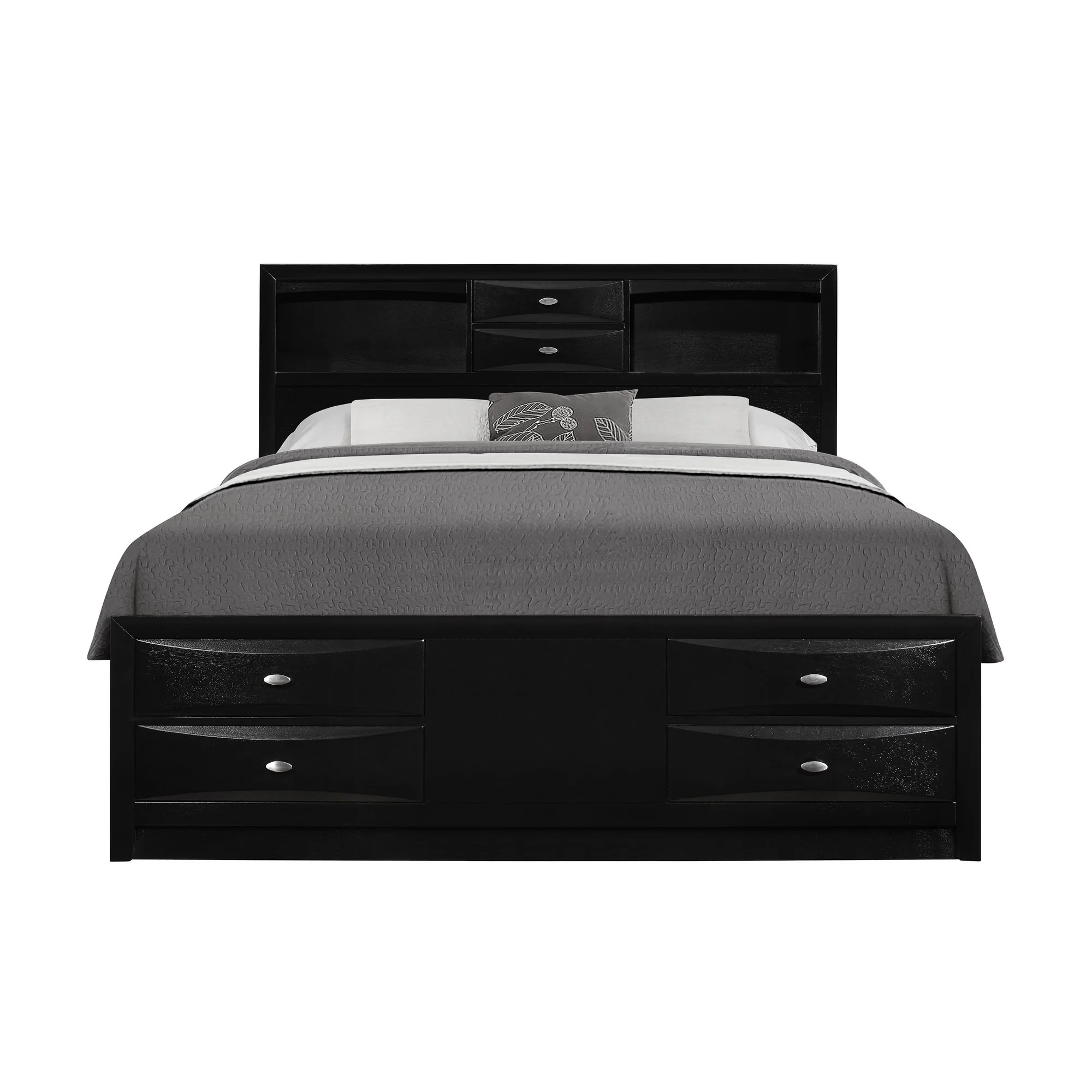 Black Veneer Full Bed With Bookcase Headboard 10 Drawers By Homeroots - Image 2