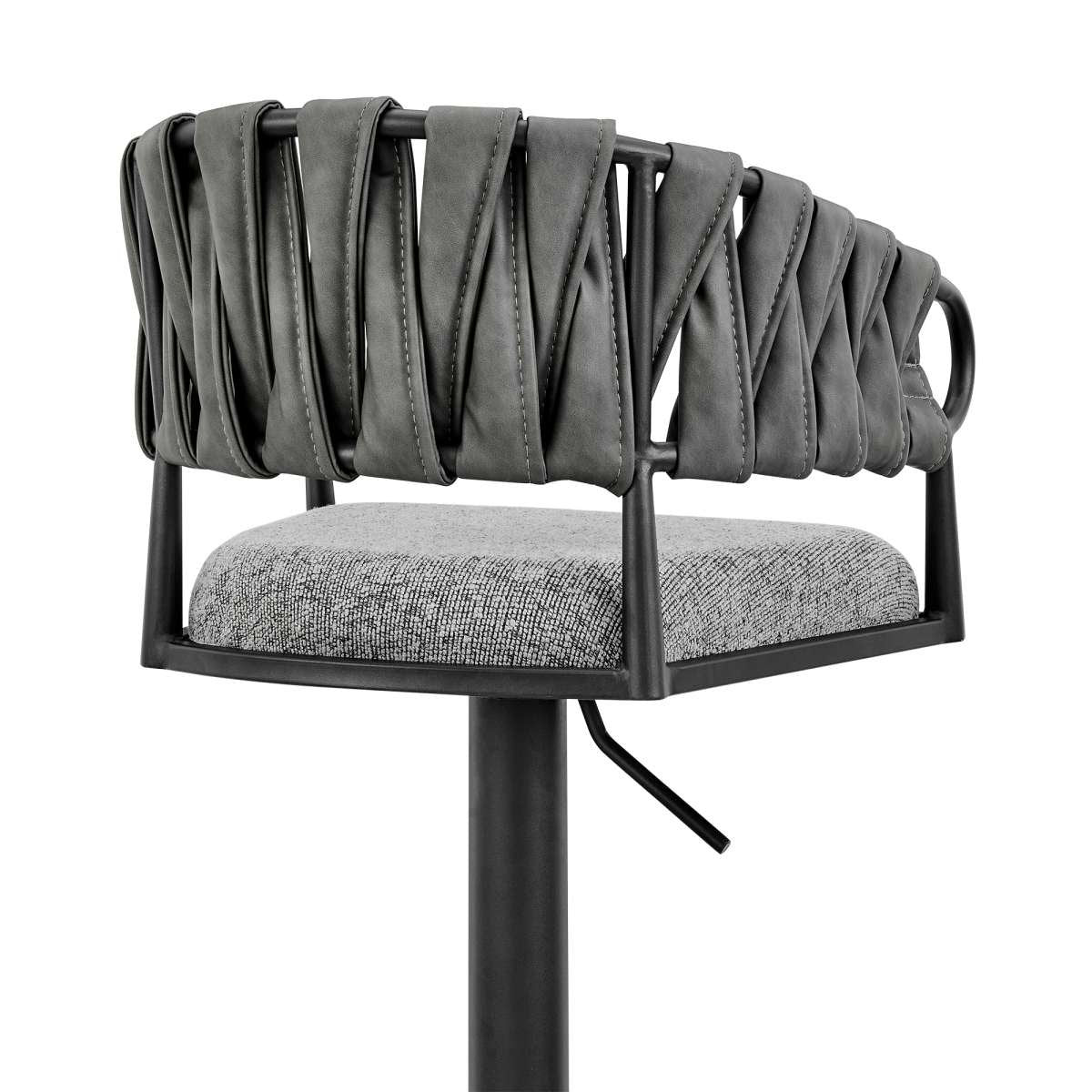 Blaise Adjustable Swivel Counter or Bar Stool in Black Metal with Gray Fabric and Faux Leather By Armen Living - Image 7