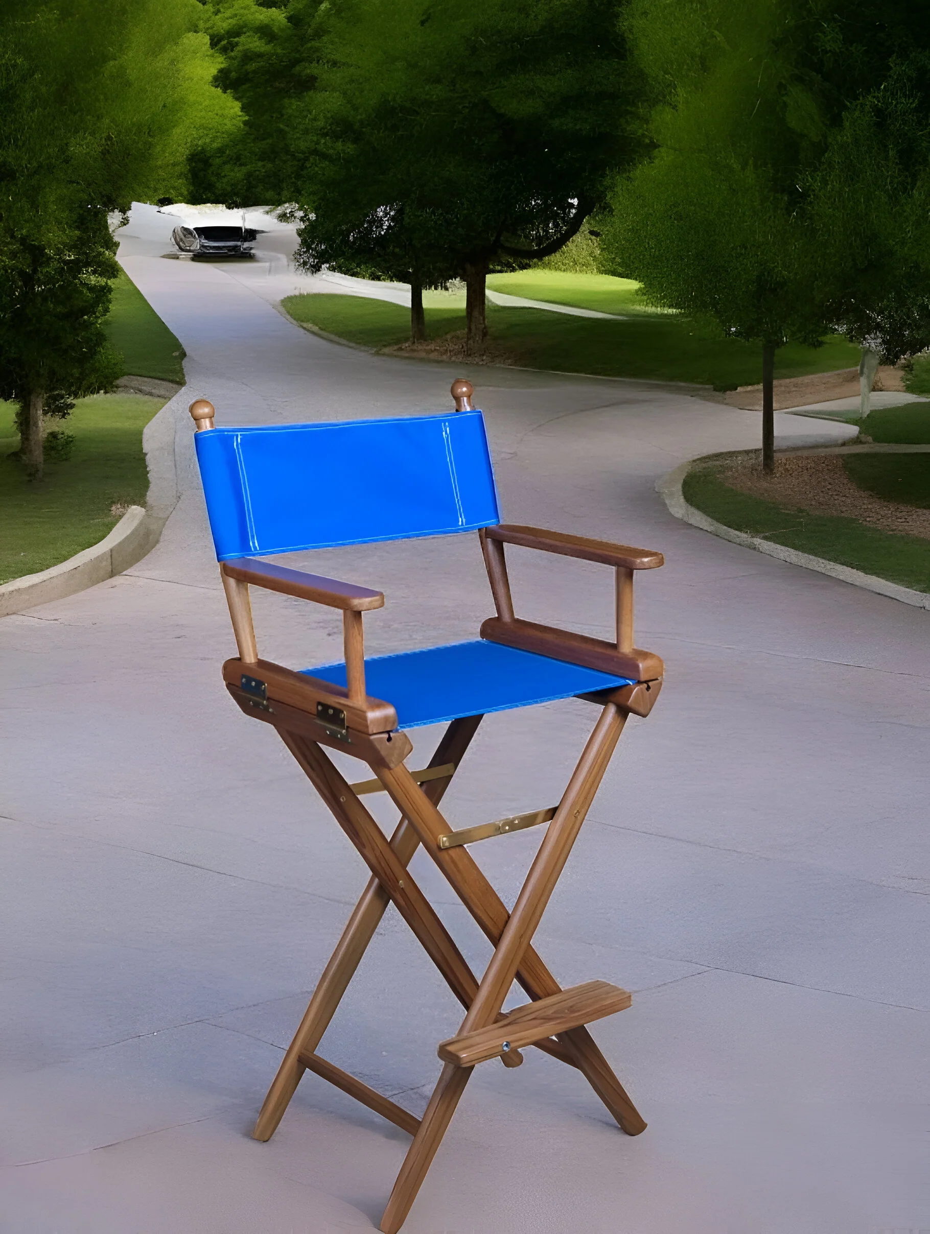 Blue and Brown Solid Wood Indoor Outdoor Director Chair By Homeroots