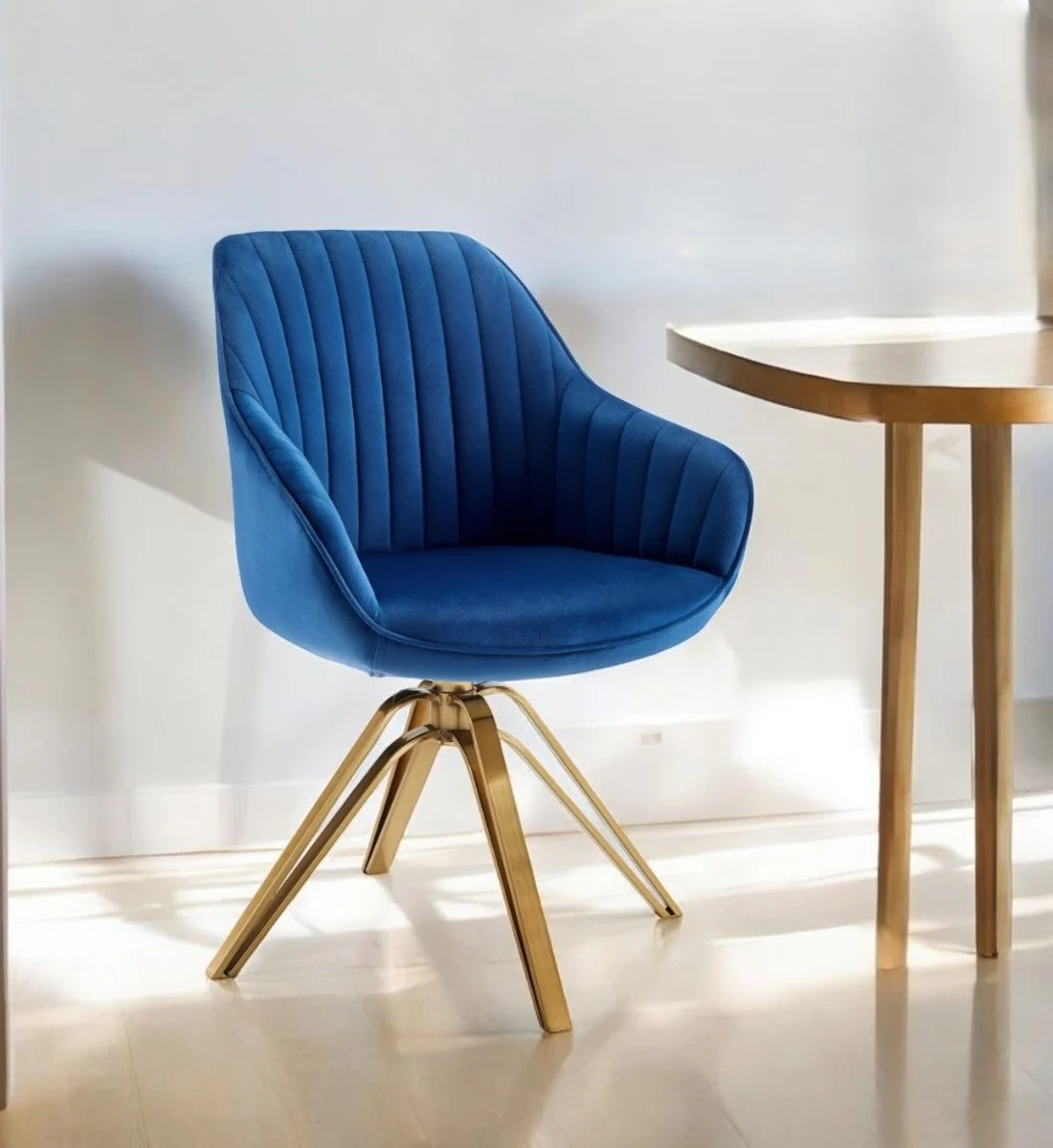 Blue And Gold Velvet Swivel Arm Chair By Homeroots