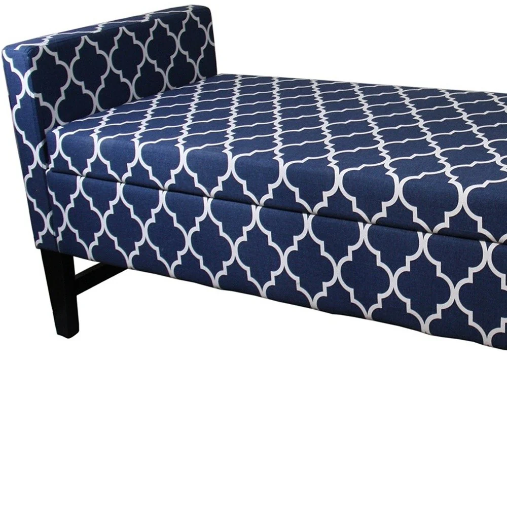 Blue and White Quatrefoil Dark Wood Storage Bench By Homeroots - Image 7