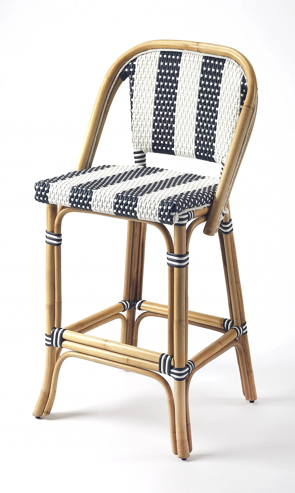 Blue And White Striped Rattan Bar Stool By Homeroots