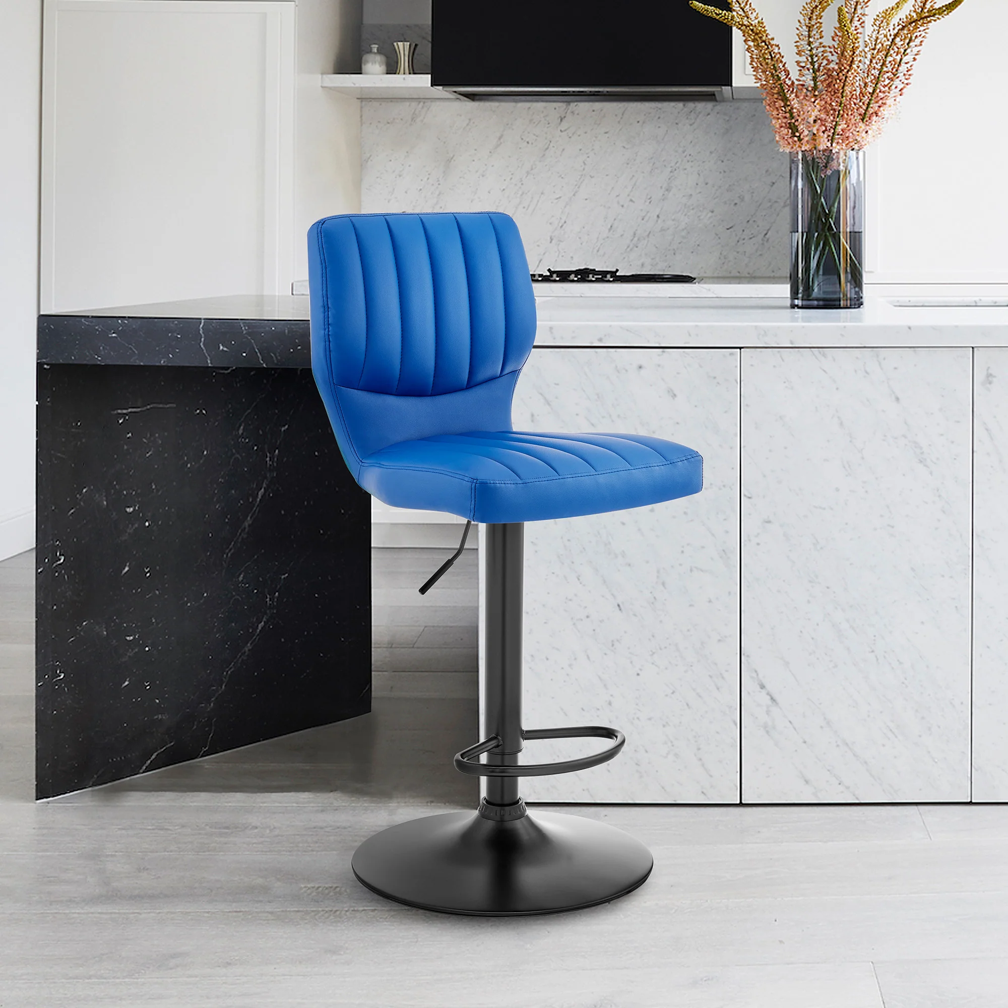 Blue Faux Leather Textured Adjustable Bar Stool By Homeroots