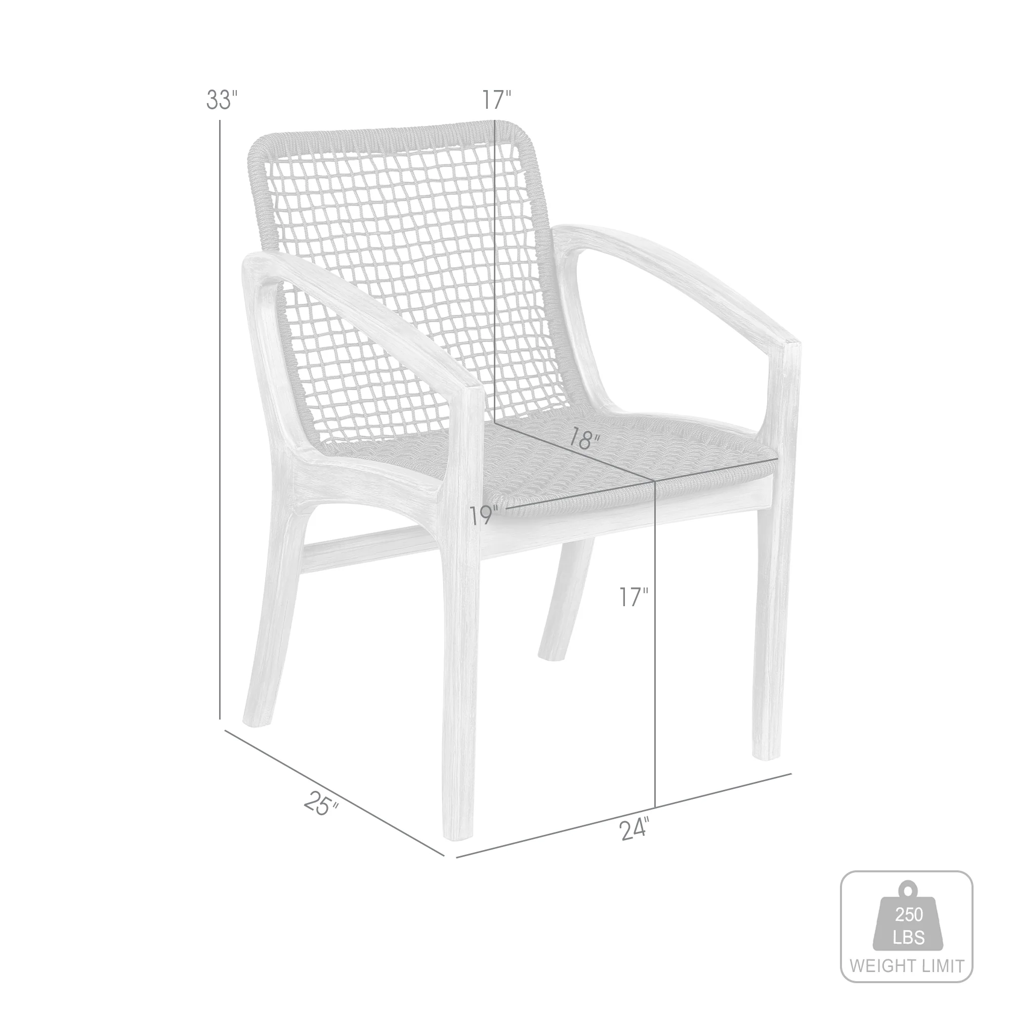 Brighton Outdoor Patio Dining Chair in Dark Eucalyptus Wood and Grey Rope By Armen Living - Image 21