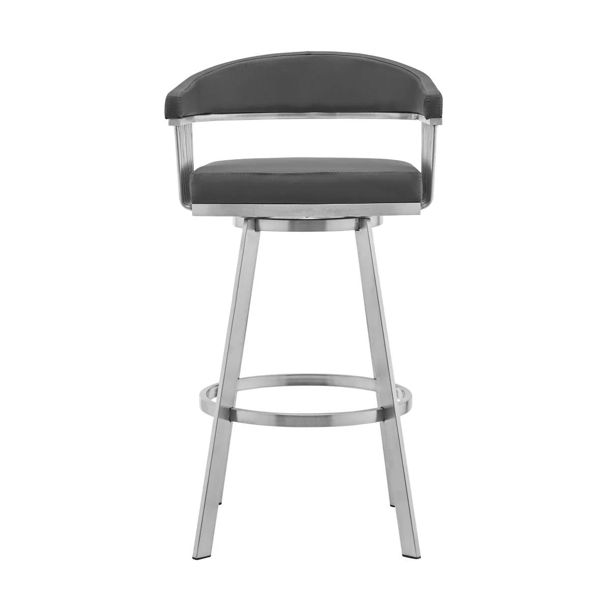 Bronson 26" Gray Faux Leather and Brushed Stainless Steel Swivel Bar Stool By Armen Living - Image 3