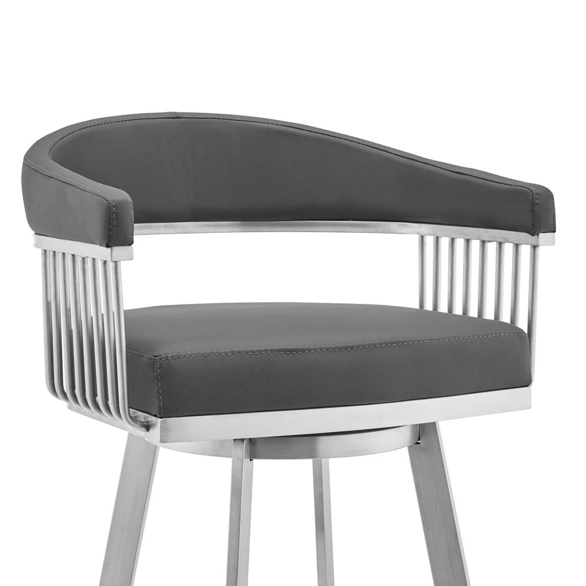 Bronson 26" Gray Faux Leather and Brushed Stainless Steel Swivel Bar Stool By Armen Living - Image 5