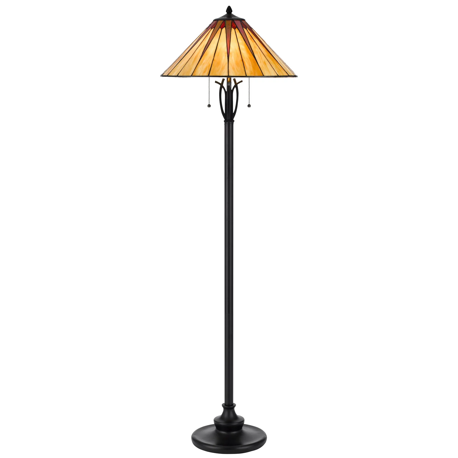 Bronze Two Light Traditional Shaped Floor Lamp With Red and Ivory Abstract Tiffany Glass Empire Shade By Homeroots