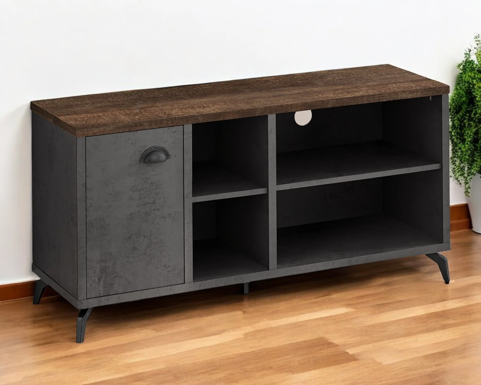 Brown And Gray Distressed Reclaimed Wood Enclosed and Open Storage TV Stand By Homeroots