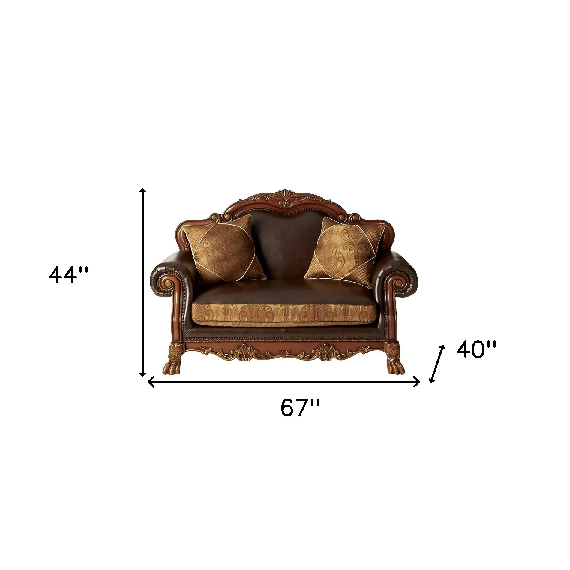 Brown And Redwood Faux Leather Loveseat and Toss Pillows By Homeroots - Image 5