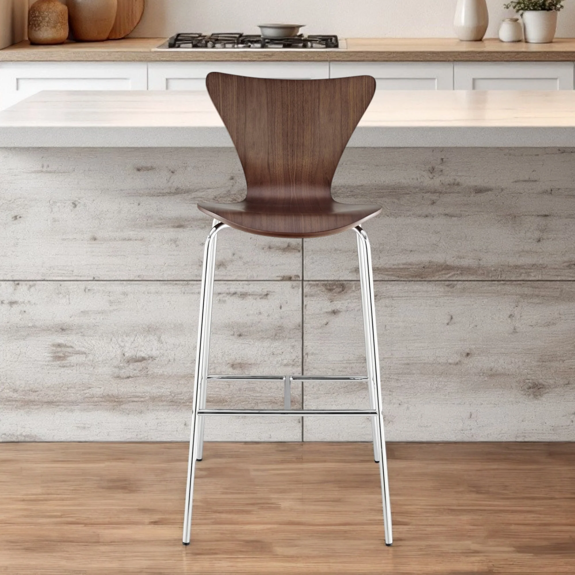 Brown And Silver Metallic Stainless Steel Bar Chair By Homeroots