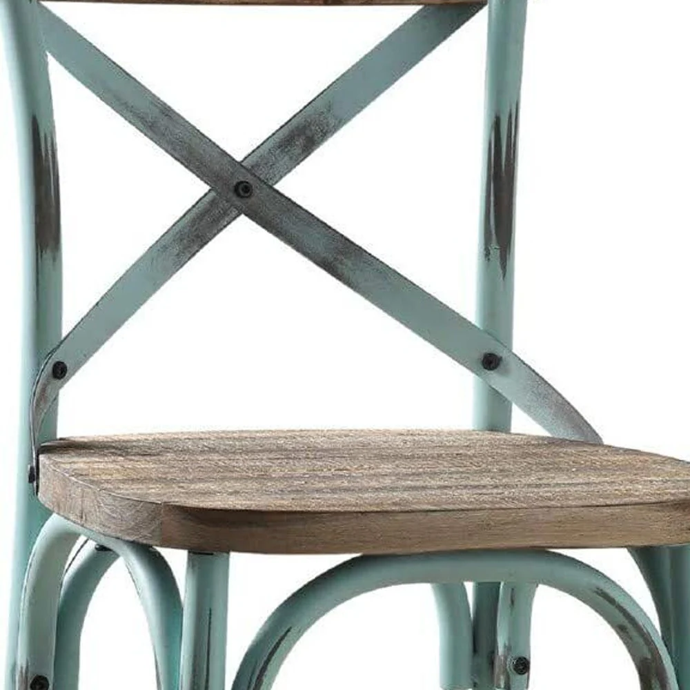 Brown And Sky Blue Iron Bar Chair By Homeroots - Image 4