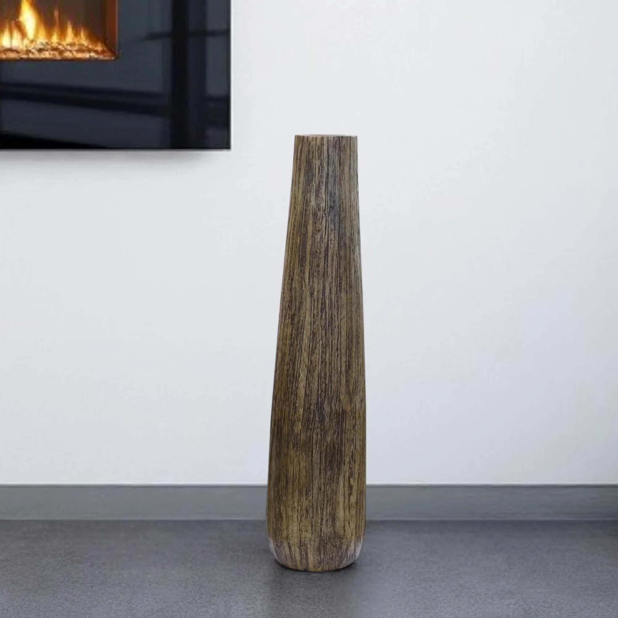 Brown Cylinder Wood Floor Vase By Homeroots