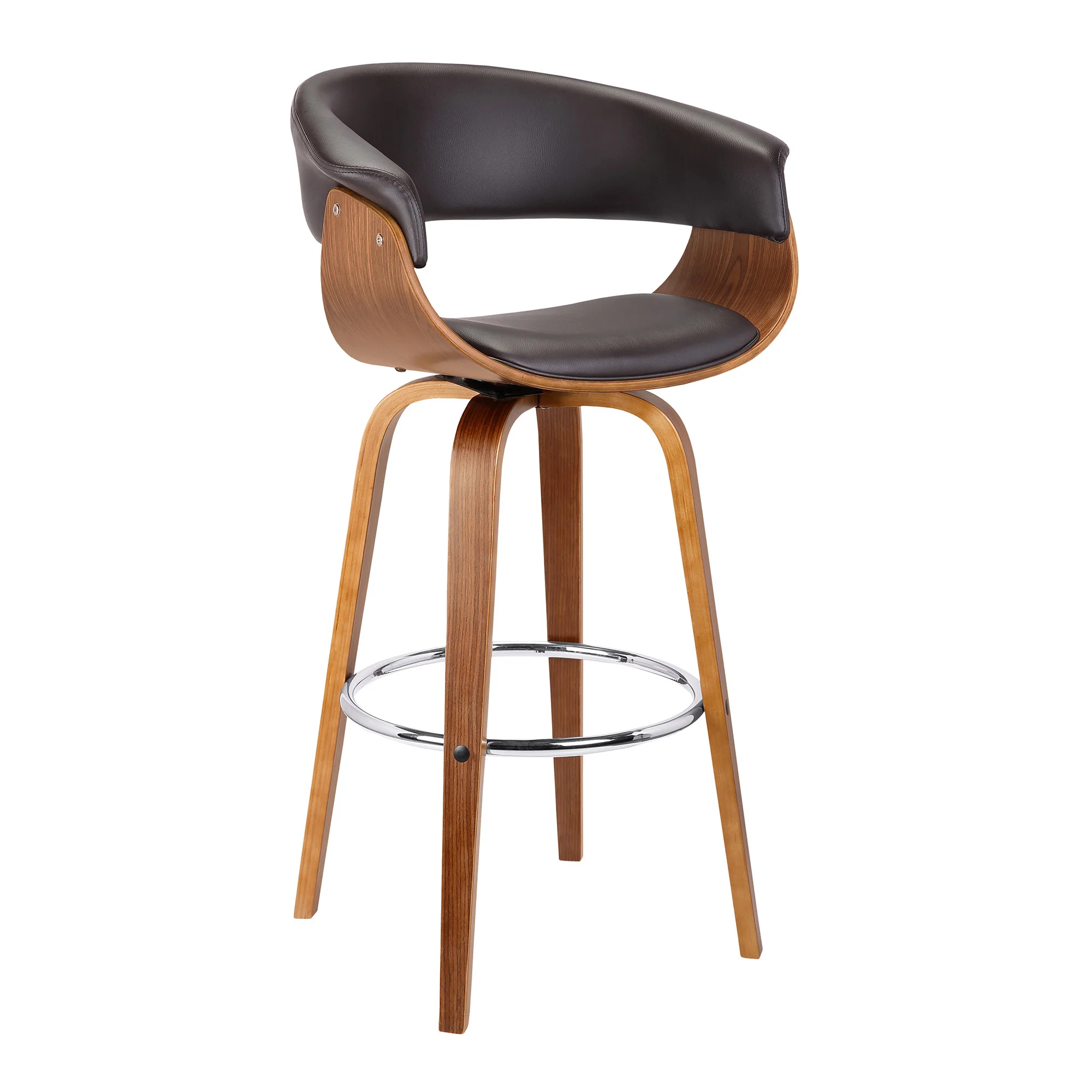 Brown Faux Leather And Iron Swivel Low Back Counter Height Bar Chair By Homeroots - Image 3