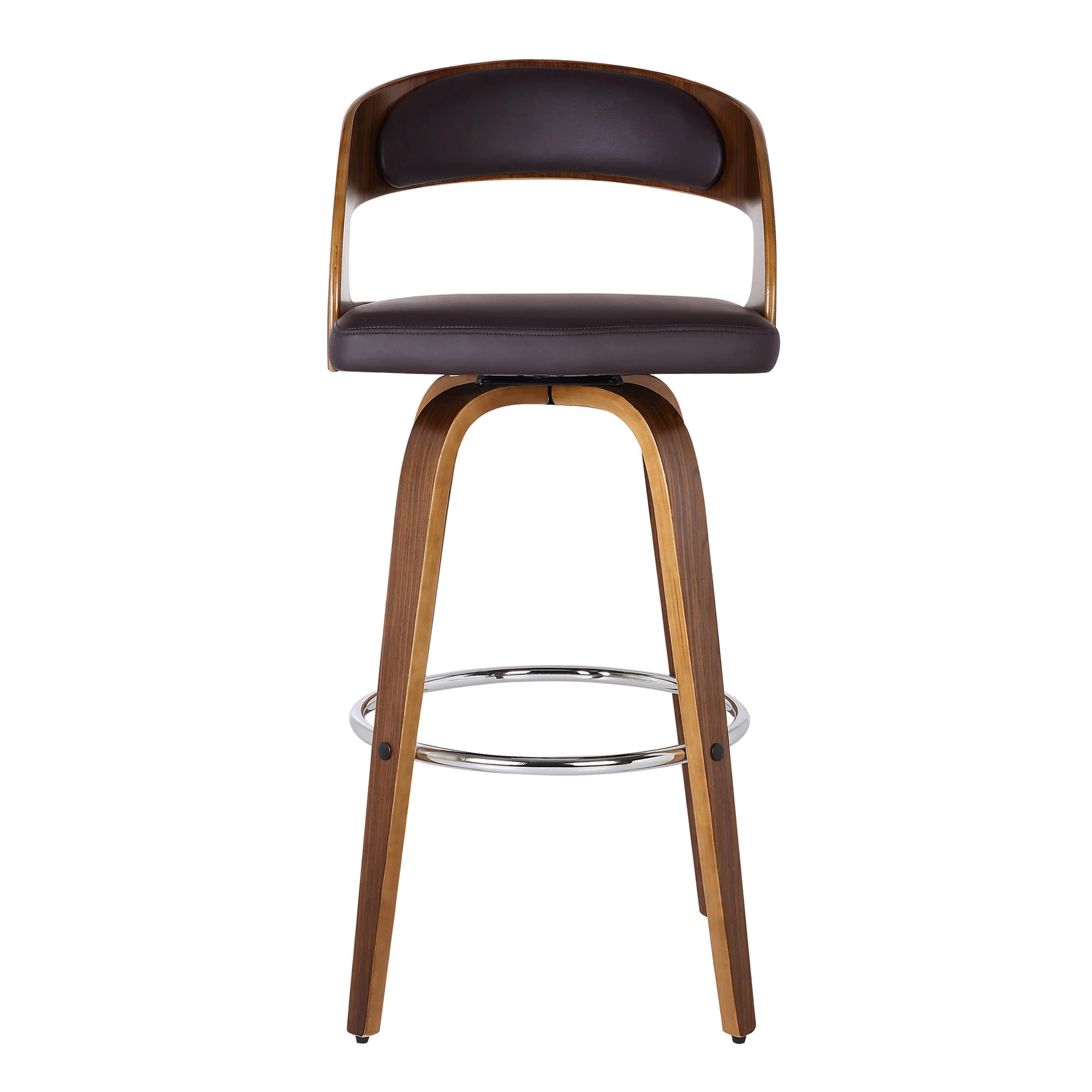Brown Faux Leather Modern Walnut Wooden Bar Stool By Homeroots - Image 4