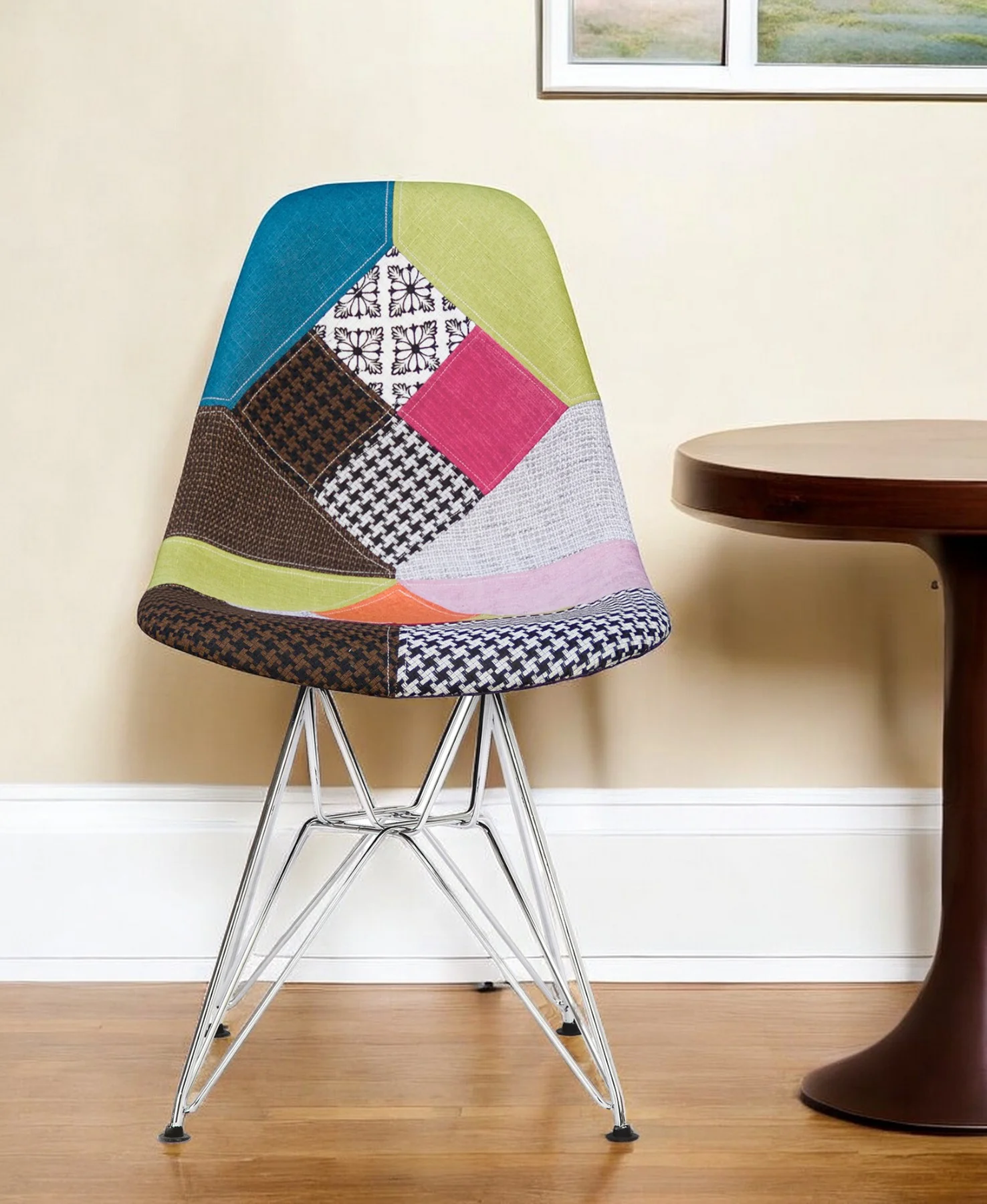 Brown Green and Pink And Silver Upholstered Fabric Dining Side Chair By Homeroots