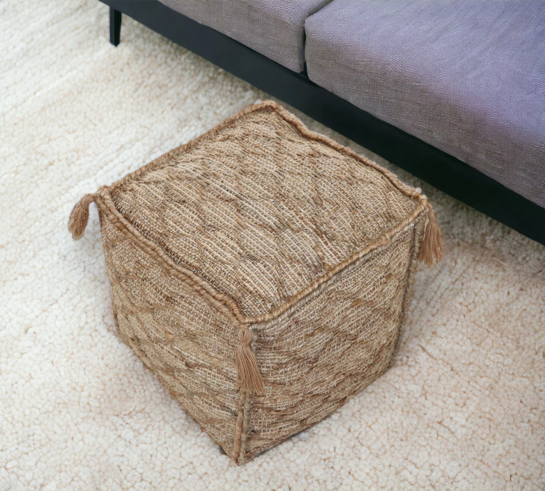 Brown Jute Cube Trellis Pouf Ottoman By Homeroots