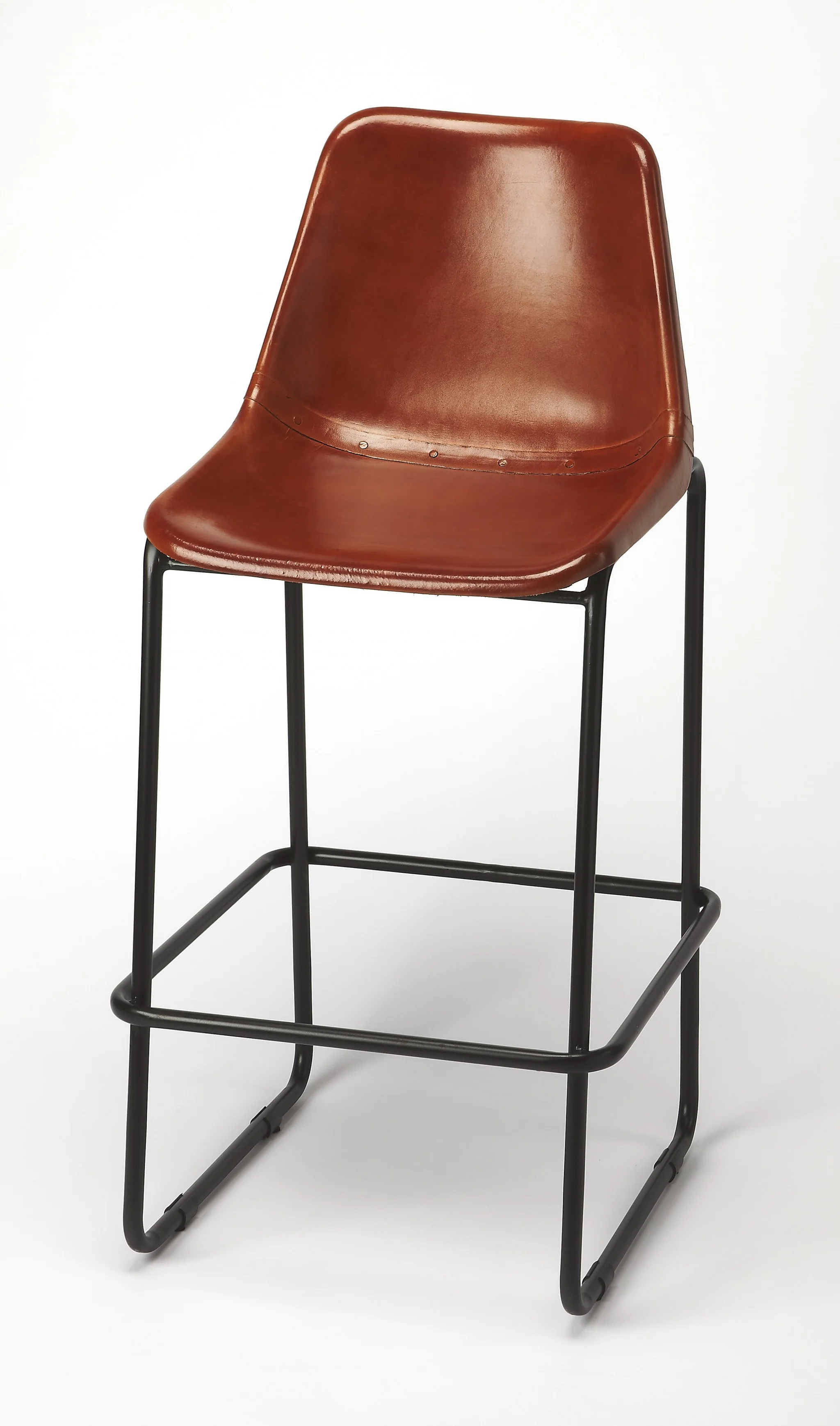 Brown Leather And Iron Bar Stool By Homeroots - 389114