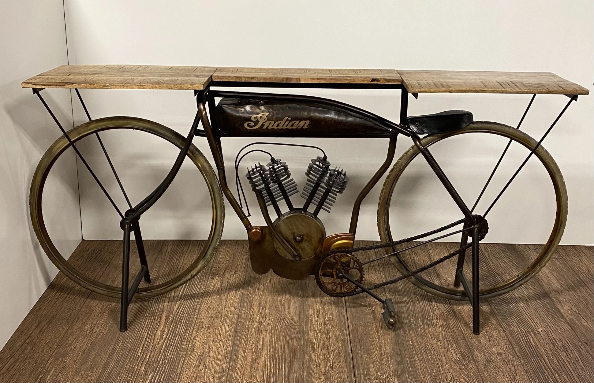 Brown Metal Mango Wood Iconic Vintage Cycle Table By Homeroots
