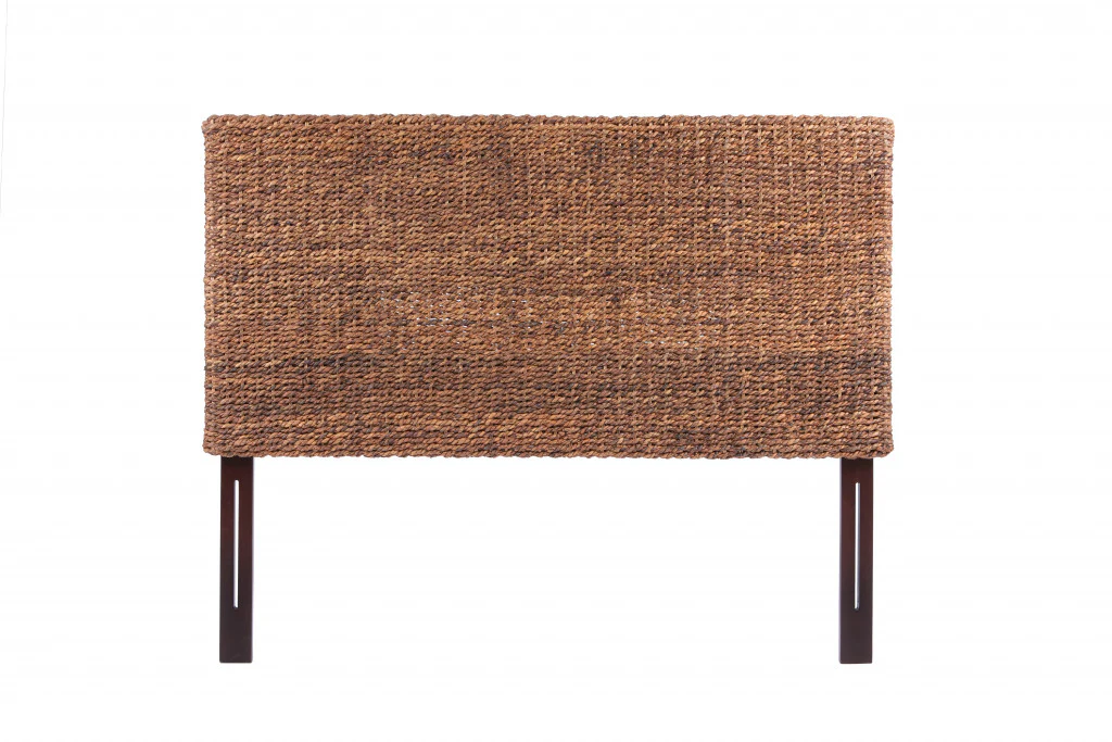 Brown Natural and Rustic Woven Banana Leaf Straight King Size Headboard By Homeroots