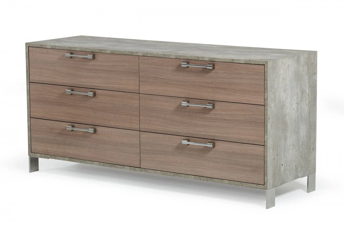 Brown Oak Grey Solid And Manufactured Wood Six Drawer Dresser By Homeroots