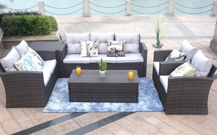 Brown -Piece Patio Conversation Set with Cushions and Storage Bos By Homeroots
