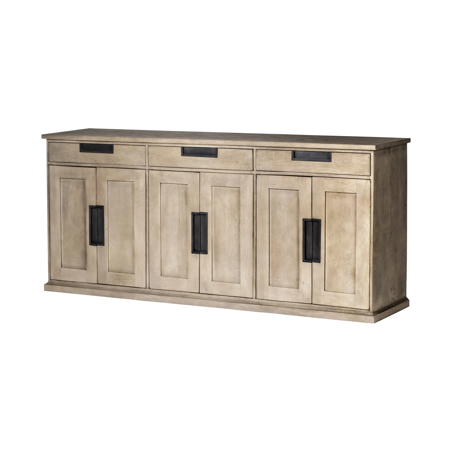 Brown Solid Mango Wood Sideboard With 3 Cabinets And 3 Drawers By Homeroots