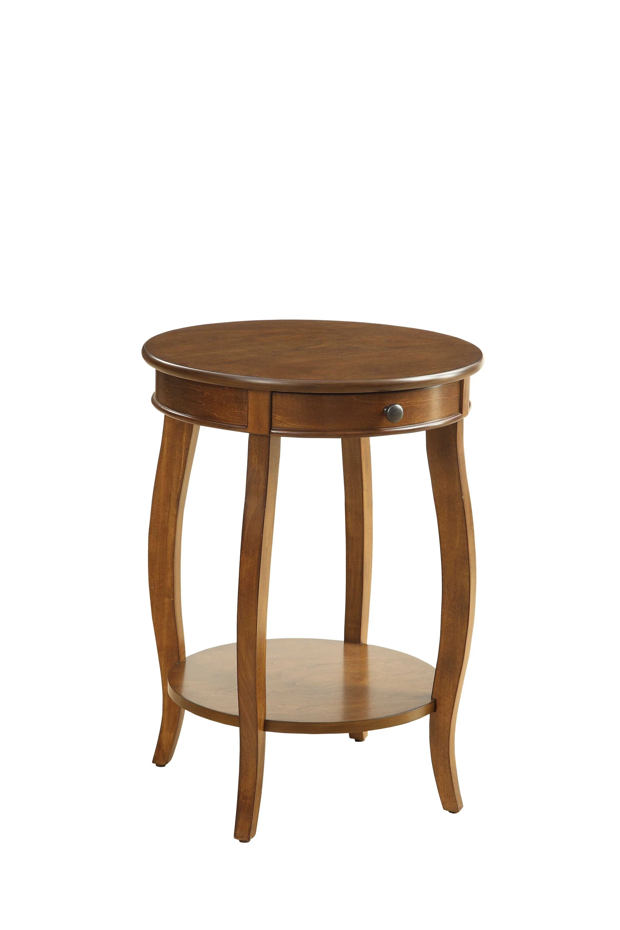 Brown Solid Wood Round End Table With Shelf By Homeroots