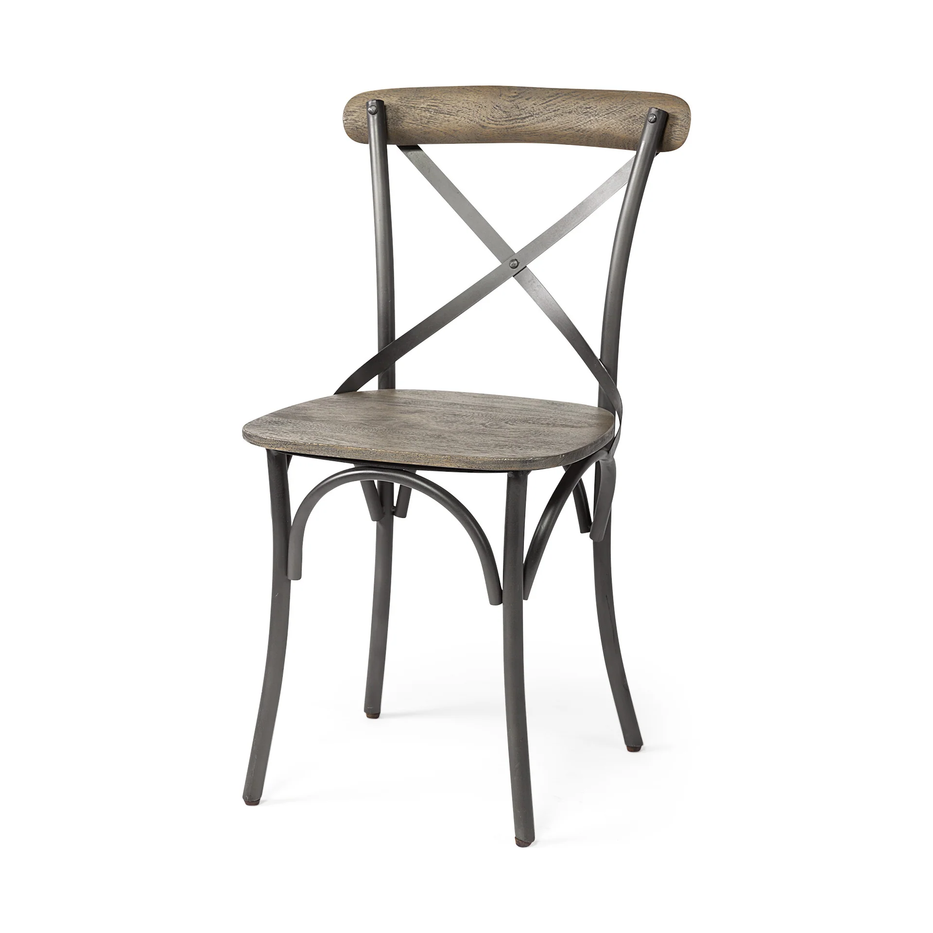 Brown Solid Wood Seat With Grey Iron Frame Dining Chair By Homeroots