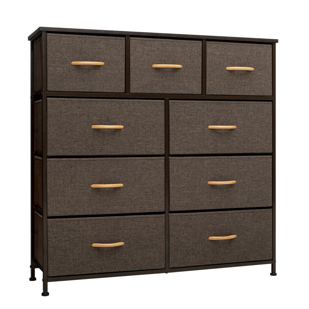 Brown Steel and Fabric Nine Drawer Triple Dresser By Homeroots
