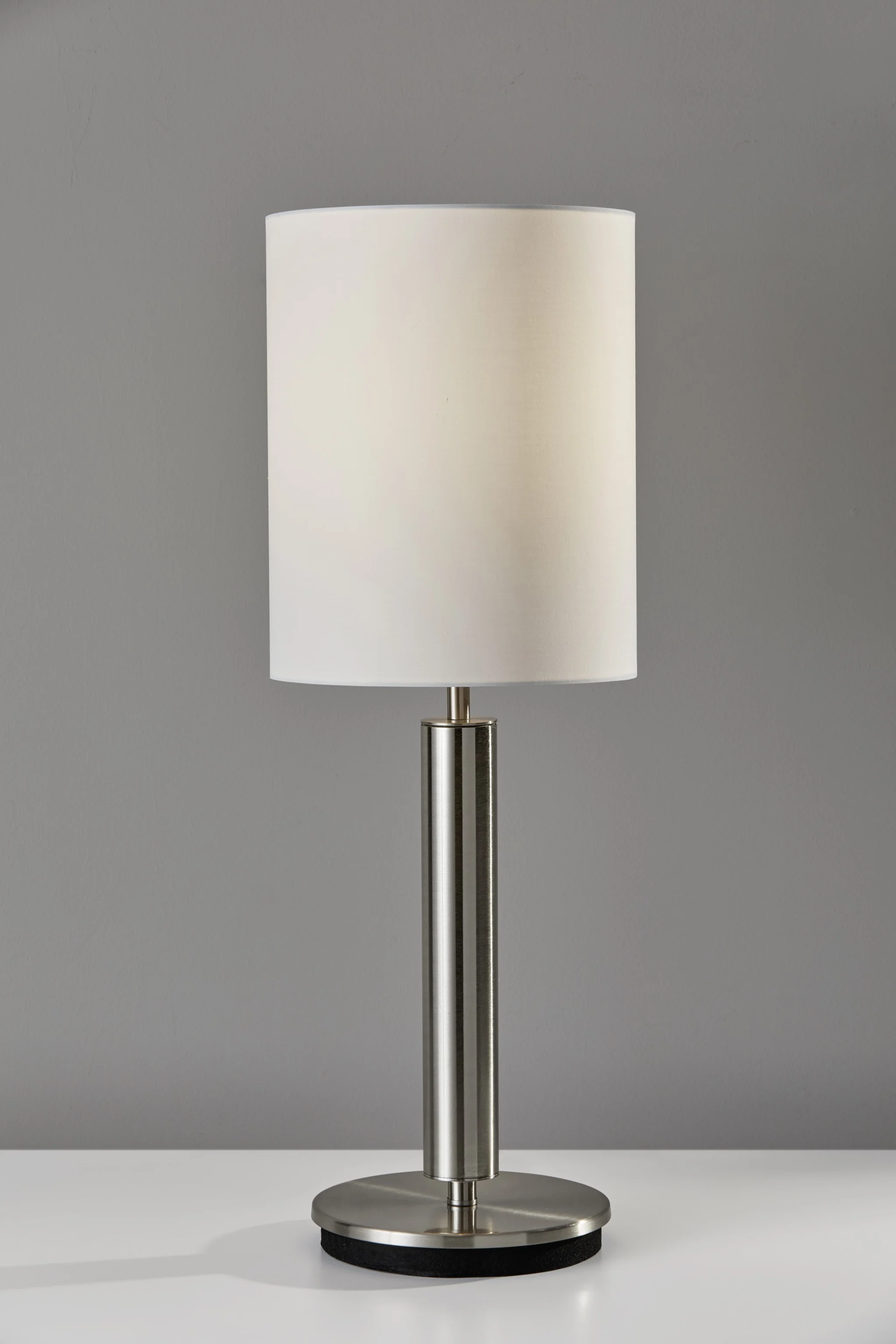 Brushed Steel Metal Stout Pole with Tall Silk Shade Table Lamp By Homeroots