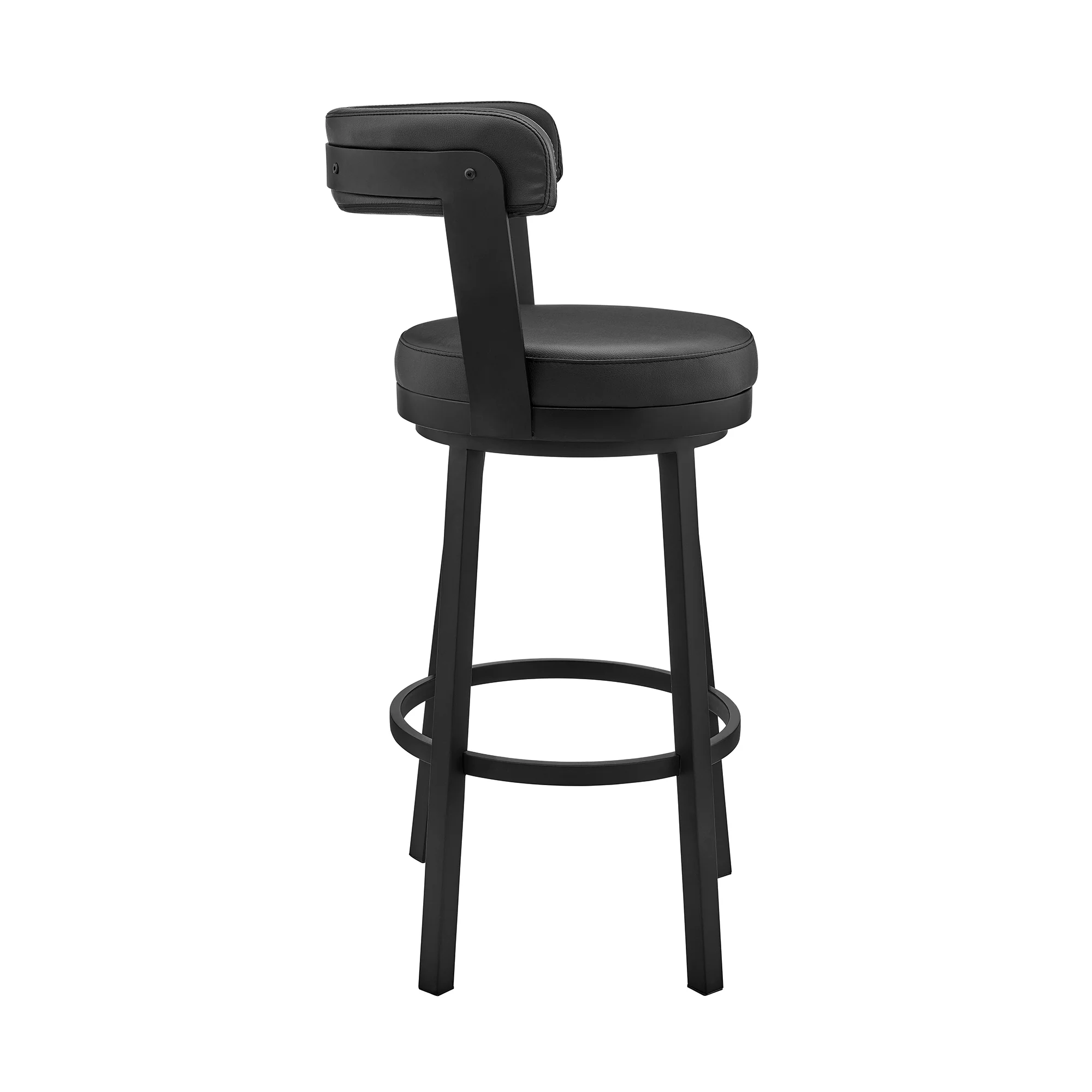 Bryant 26" Counter Height Swivel Bar Stool in Black Finish and Black Faux Leather By Armen Living - Image 4