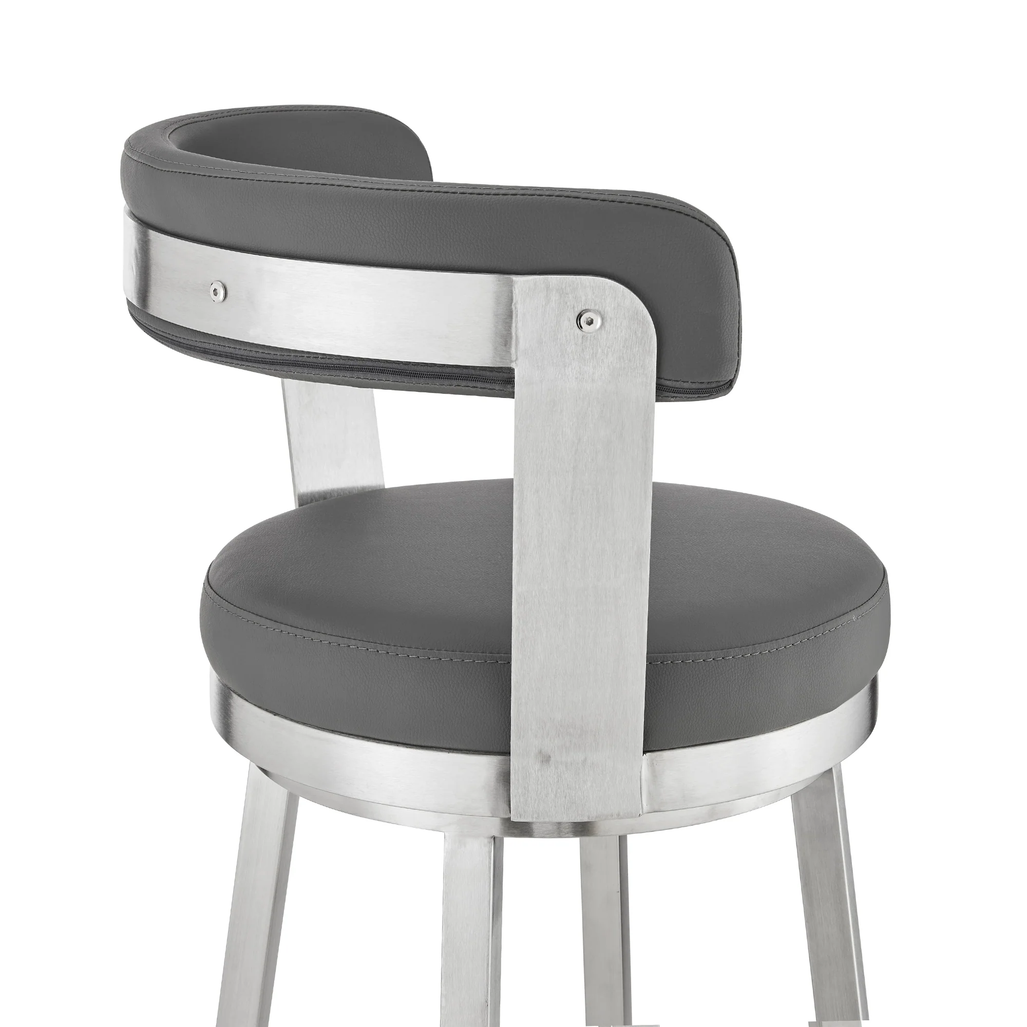 Bryant 26" Counter Height Swivel Bar Stool in Brushed Stainless Steel Finish and Gray Faux Leather By Armen Living - Image 8