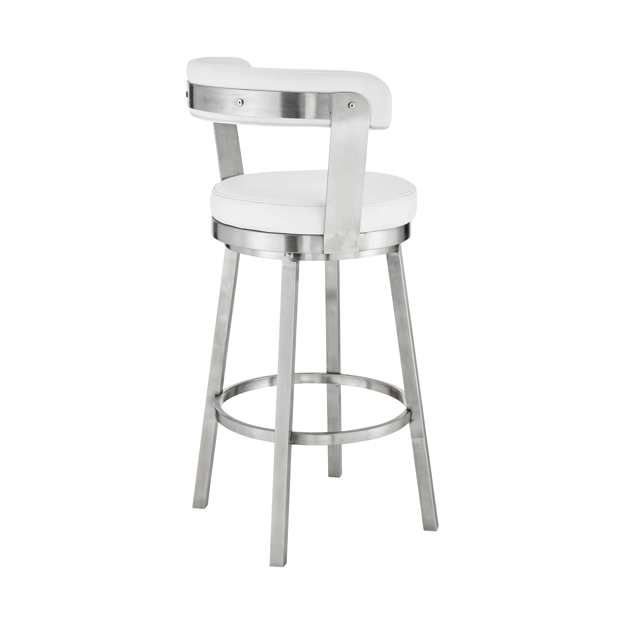 Bryant 26" Counter Height Swivel Bar Stool in Brushed Stainless Steel Finish and White Faux Leather By Armen Living - Image 5