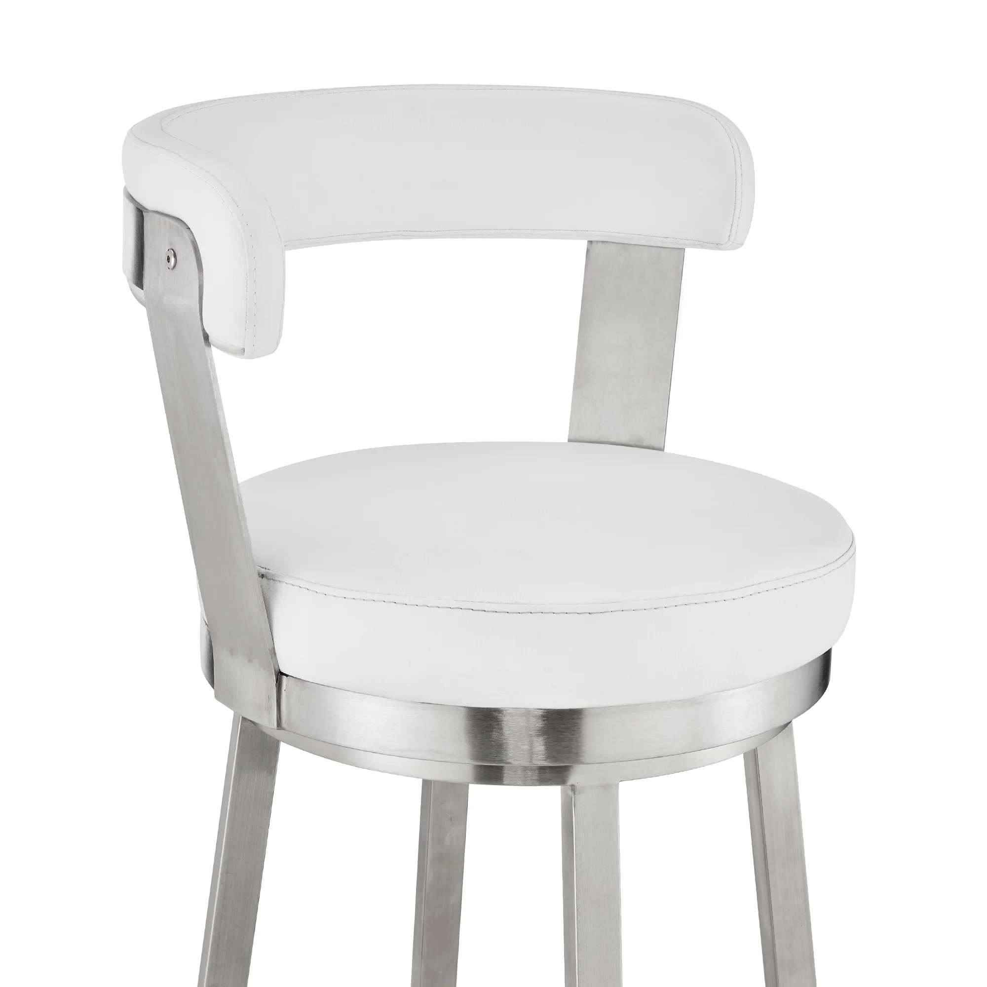 Bryant 26" Counter Height Swivel Bar Stool in Brushed Stainless Steel Finish and White Faux Leather By Armen Living - Image 7