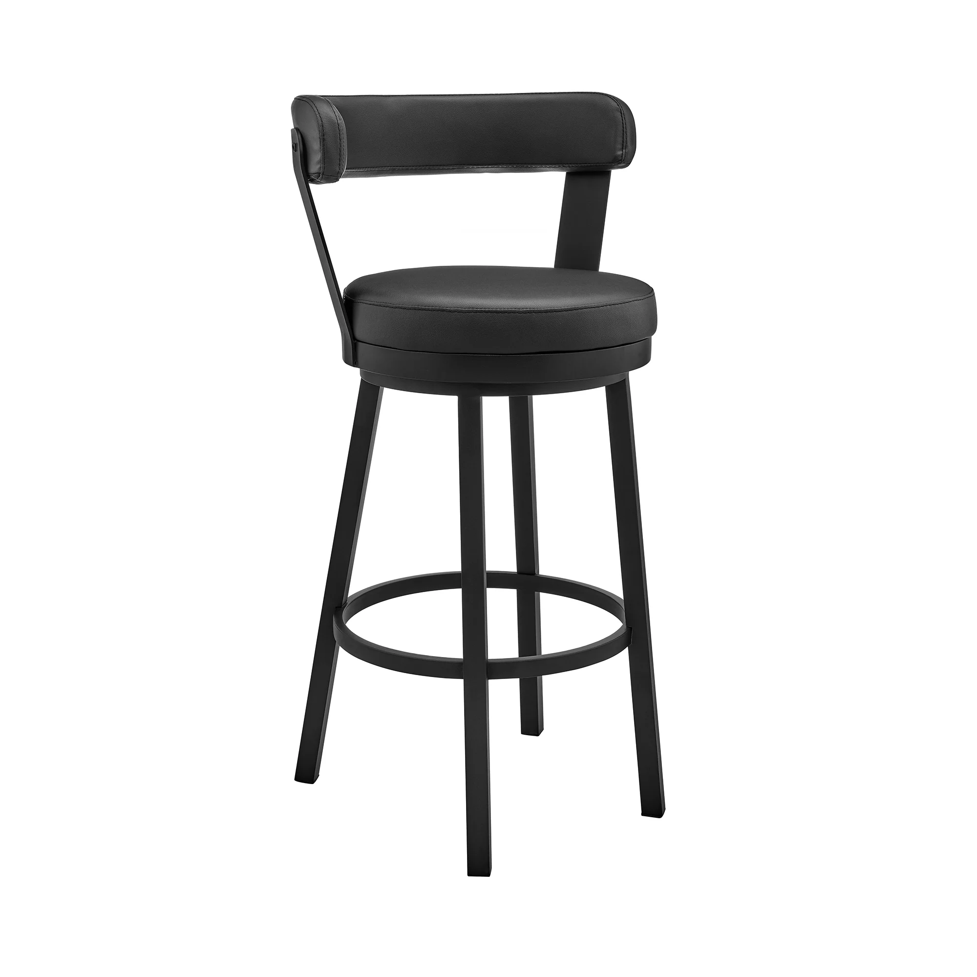 Bryant 30" Bar Height Swivel Bar Stool in Black Finish and Black Faux Leather By Armen Living - Image 2