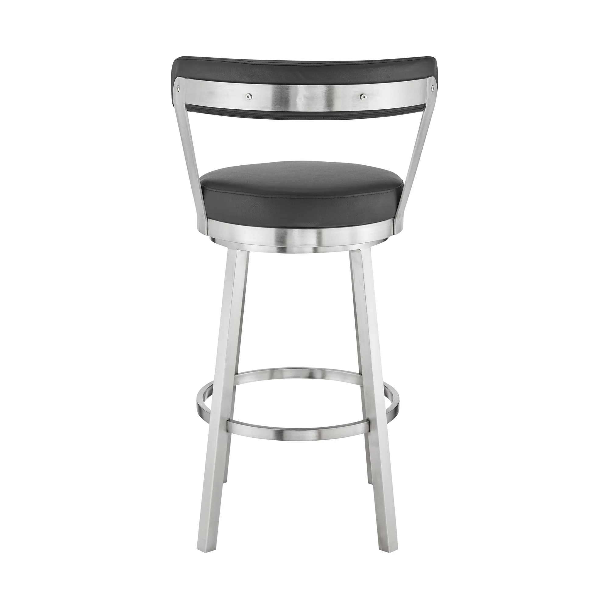 Bryant 30" Bar Height Swivel Bar Stool in Brushed Stainless Steel Finish and Black Faux Leather By Armen Living - Image 6