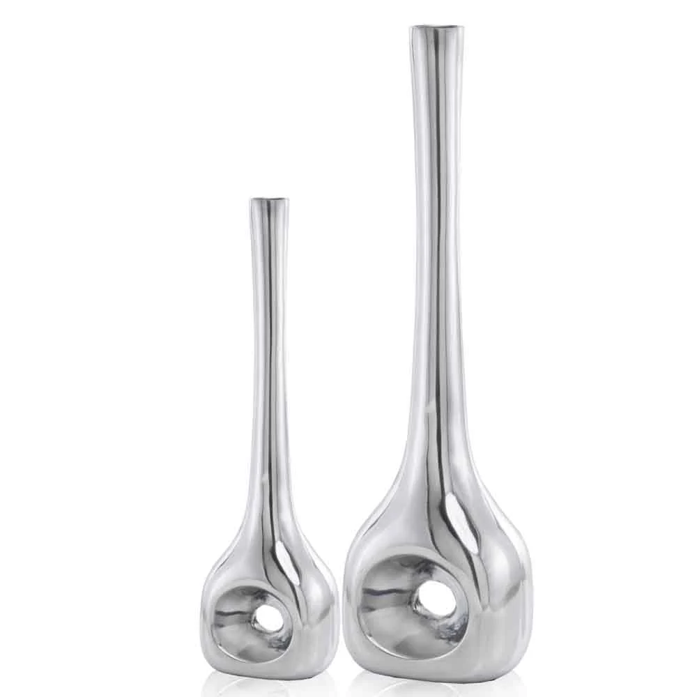 Buffed Silver Hole Set of 2 Vases By Homeroots